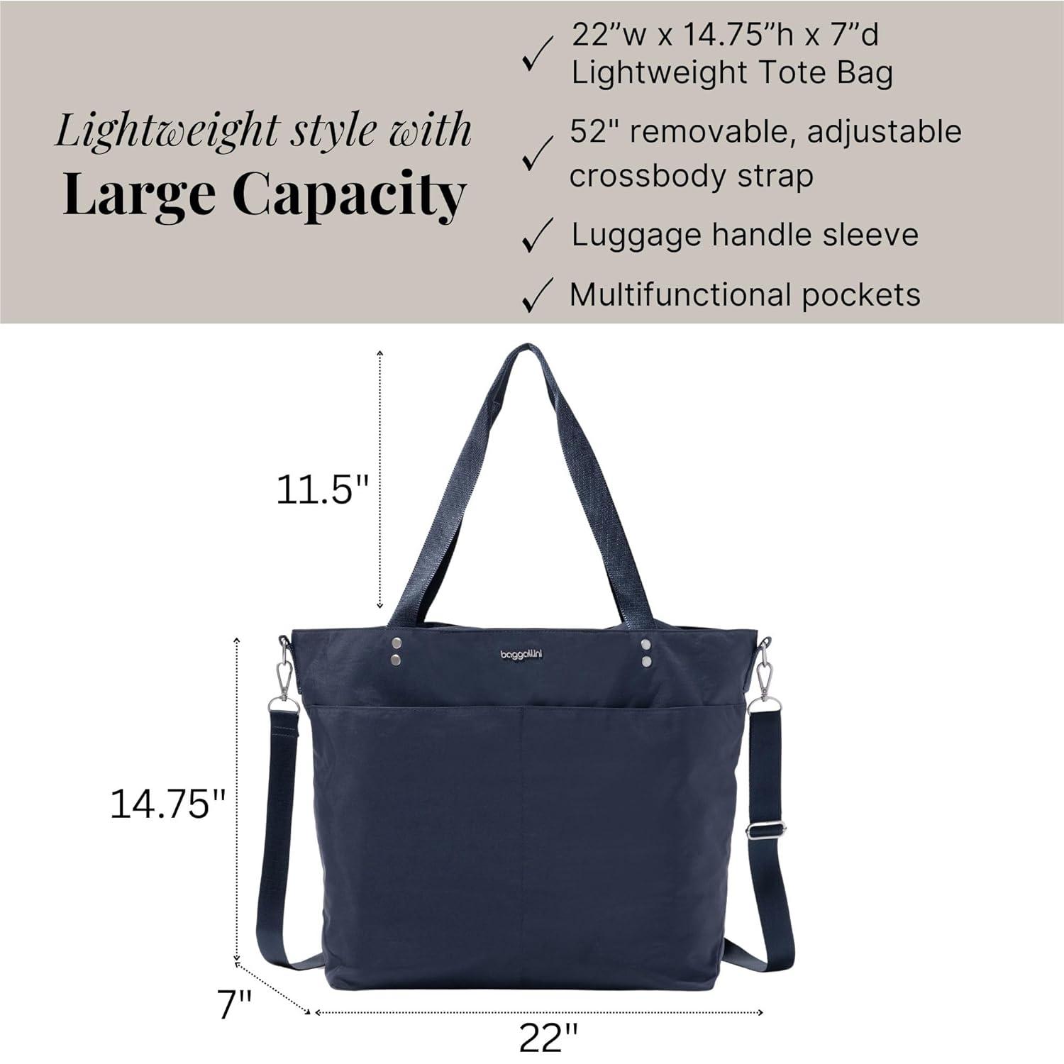 baggallini Women's Large Carryall Tote Bag with Crossbody Strap - FRENCH NAVY