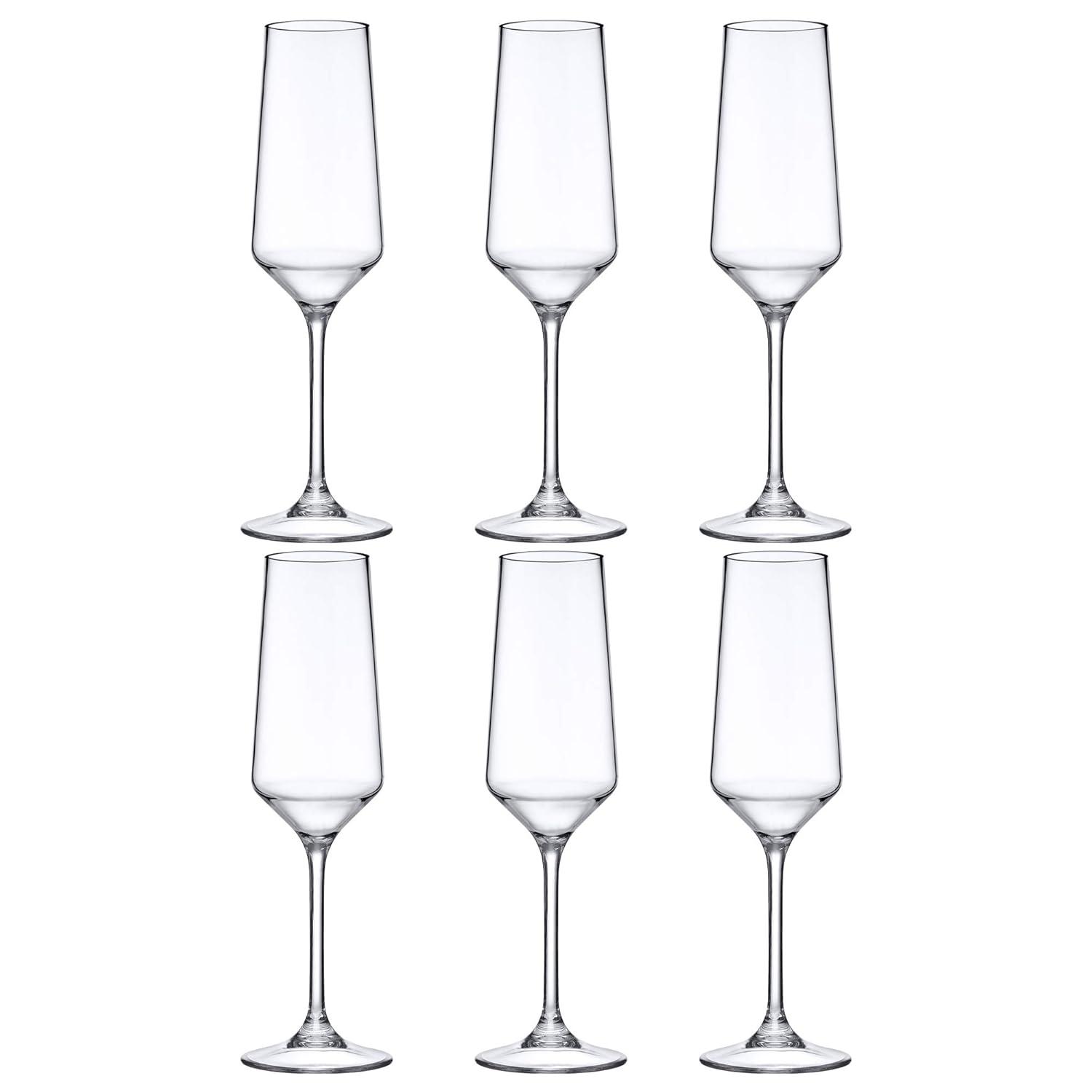 Amazing Abby - Stella - 8-Ounce Unbreakable Tritan Champagne Flutes (Set of 6), Plastic Wine Glasses, Reusable, BPA-Free, Dishwasher-Safe, Perfect for Poolside, Outdoors, Camping, and More