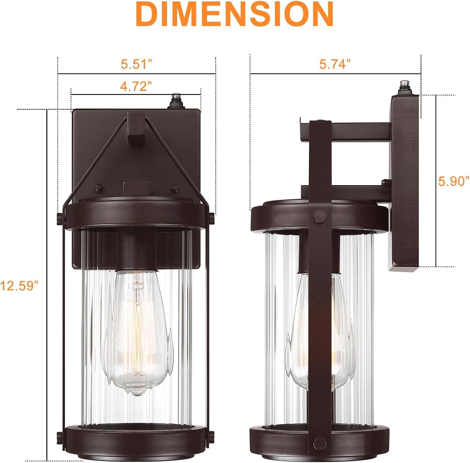 Brown Metal and Glass Industrial Outdoor Wall Lanterns