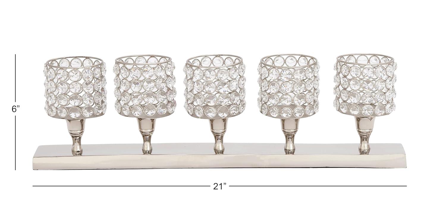 House of Hampton® Aluminum Metal Pillar 5 Crystal Sleeve Decorative Silver Candelabra