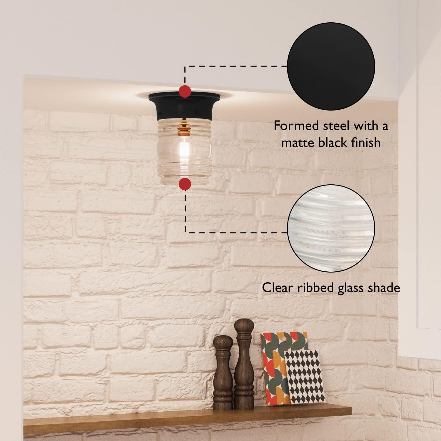 Matte Black Glass Jar Indoor/Outdoor Flush Mount Ceiling Light