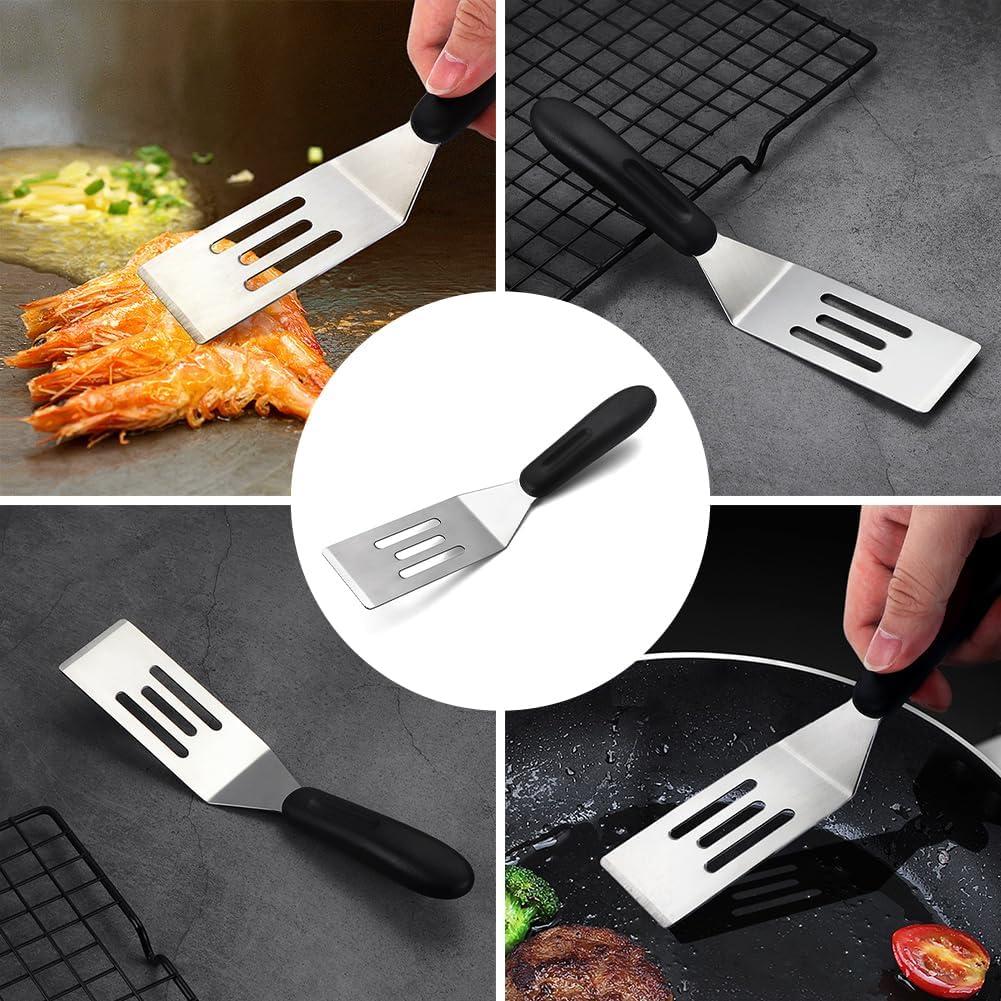2 Pieces Small Spatula Set, Stainless Steel Mini Serving Spatula for Kitchen Use, Flipping or Cooking for Brownie, Cookie, Lasagna, Pancakes & Cake(Black+Silver)