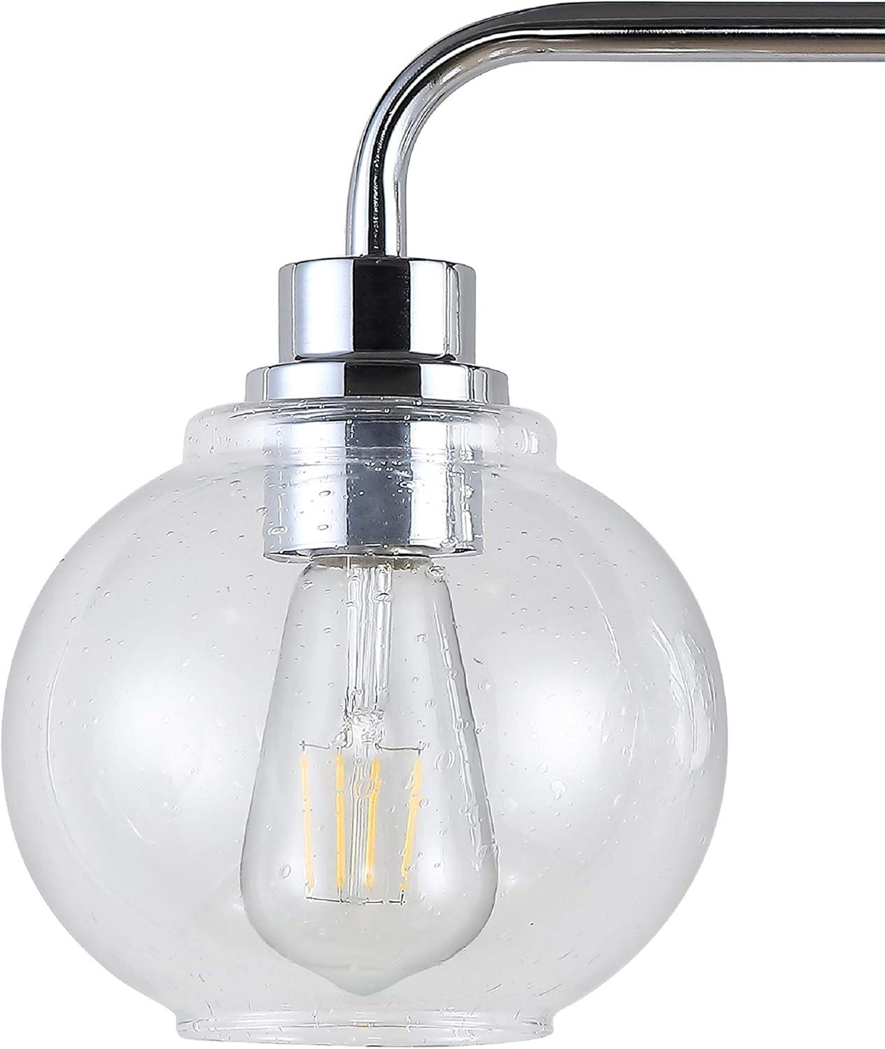 JONATHAN Y JYL7528B Sandrine 26.25" 3-Light Iron/Seeded Glass Cottage Rustic LED Vanity Light Classic 2700K LED 4W Bulbs Entryway Lobby Kitchen Bathroom Bedroom Living Room Hallway, Chrome