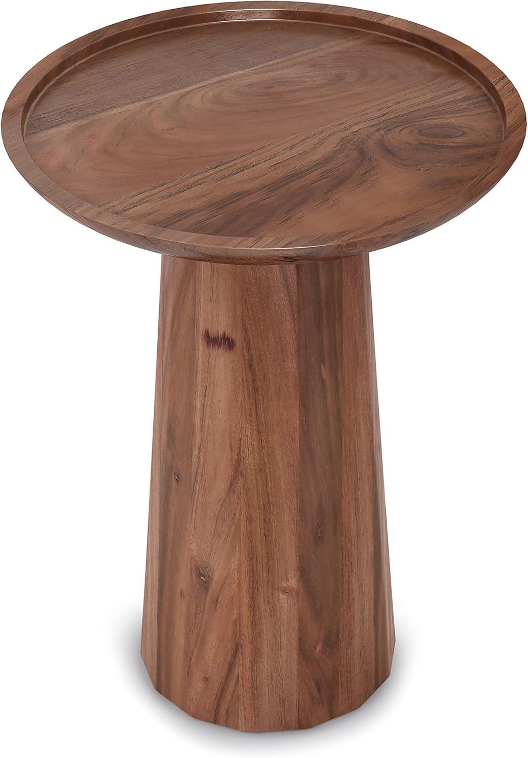 Dayton SOLID ACACIA WOOD 13 inch Wide Round Contemporary Wooden Accent Table in Light Cognac, Fully Assembled