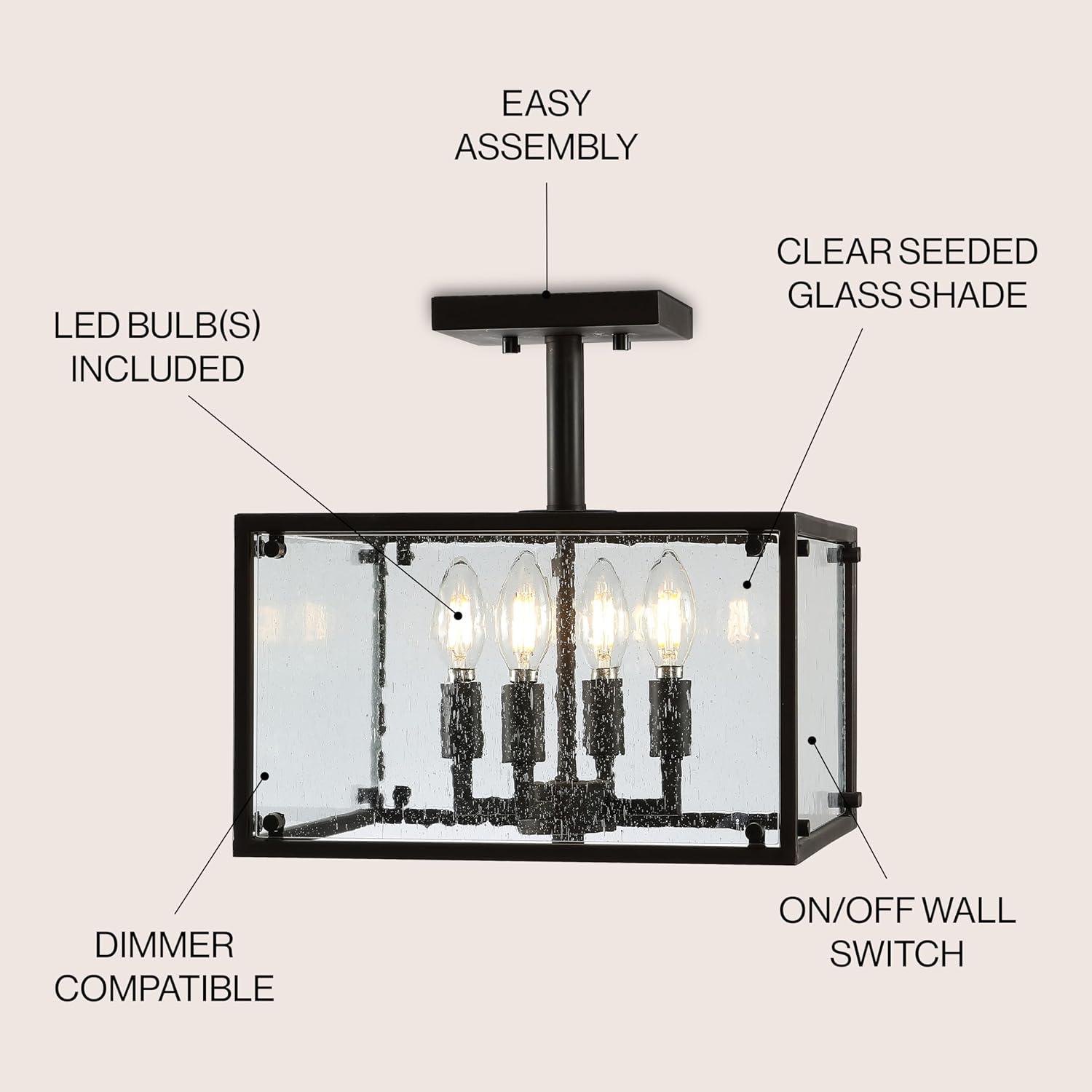 Paysan 13" 4-Light Iron/Seeded Glass Rustic Farmhouse LED Flush Mount, Oil Rubbed Bronze