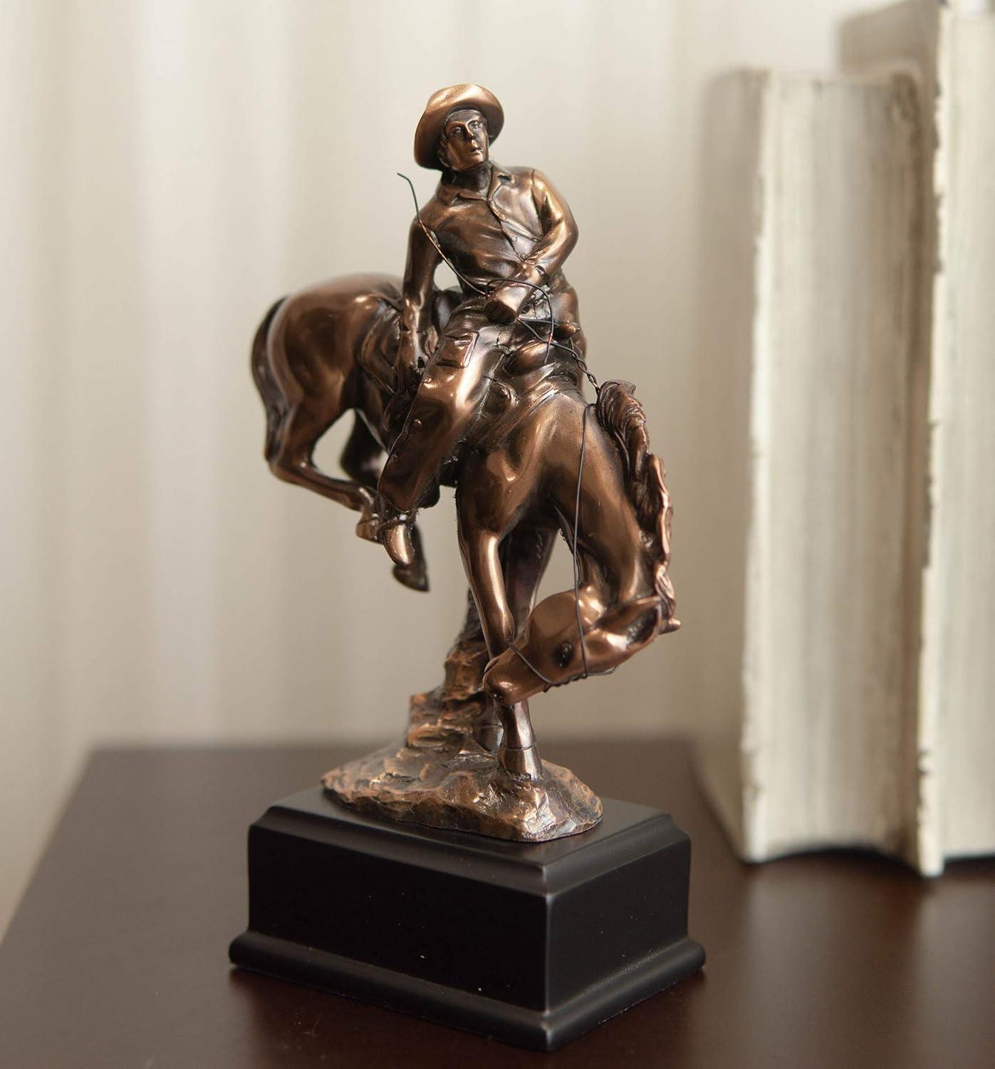 Bronze Electroplated Cowboy on Bucking Horse Figurine