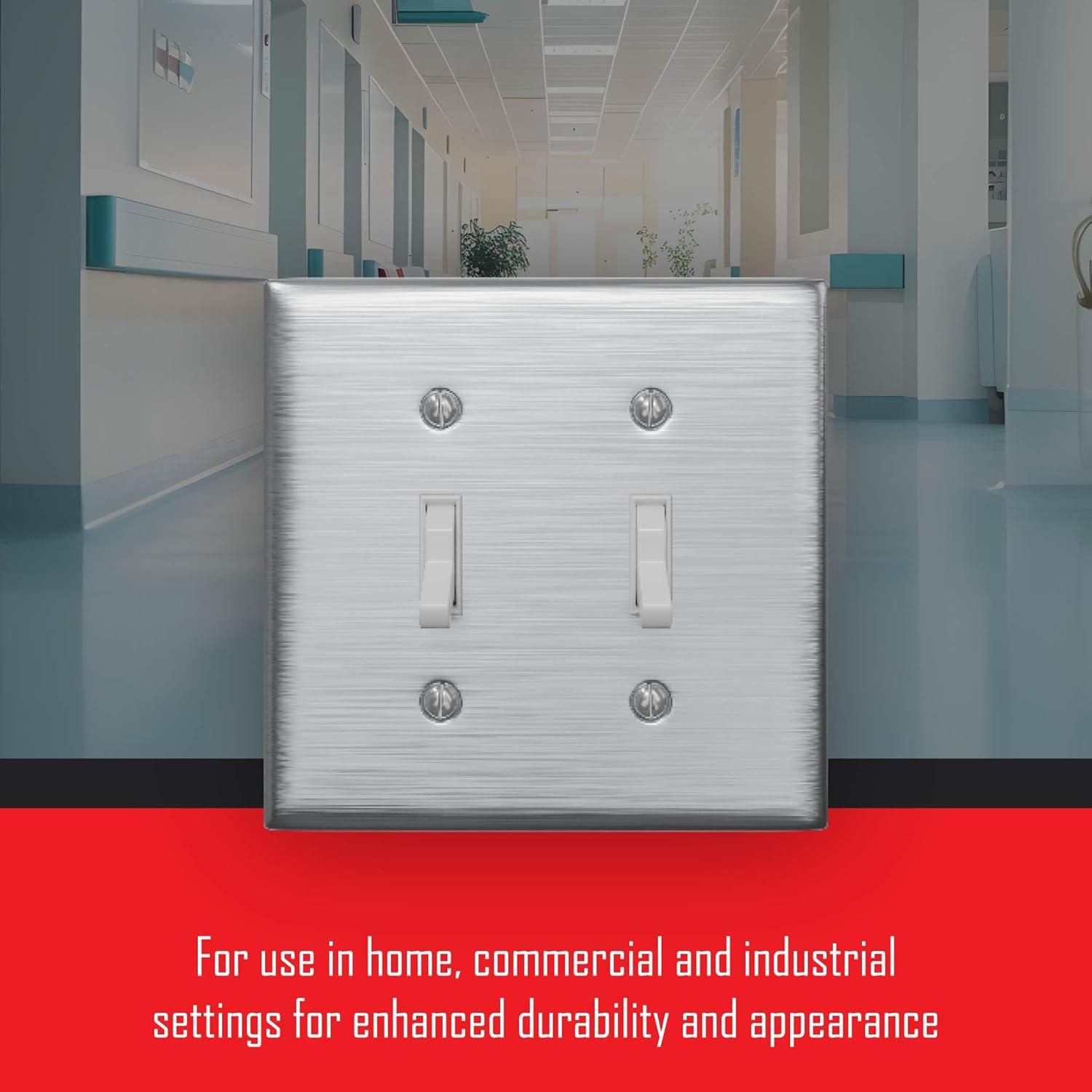 TayMac WSS-TT 2-Gang Stainless Steel Standard 2-Toggle Metal Wall Plate, Outlet Cover Wall Plate with Screws, Light Switch Cover Plate for 2 Devices