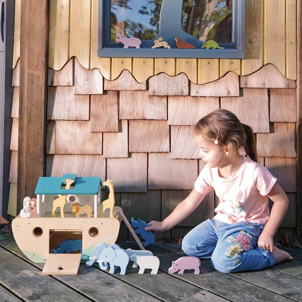 Tender Leaf Toys Noah’s Wooden Ark – Animal Shape Sorter – Christian Religion and Bible Story Based Educational Fun - Social, Creative, and Imaginative Play – Ages 3+