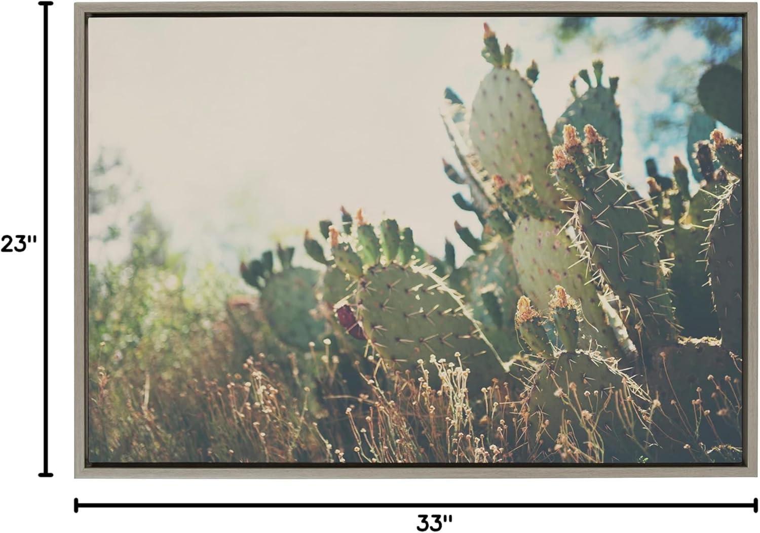 Gray Framed Desert Prickly Pear Cactus Canvas Wall Art