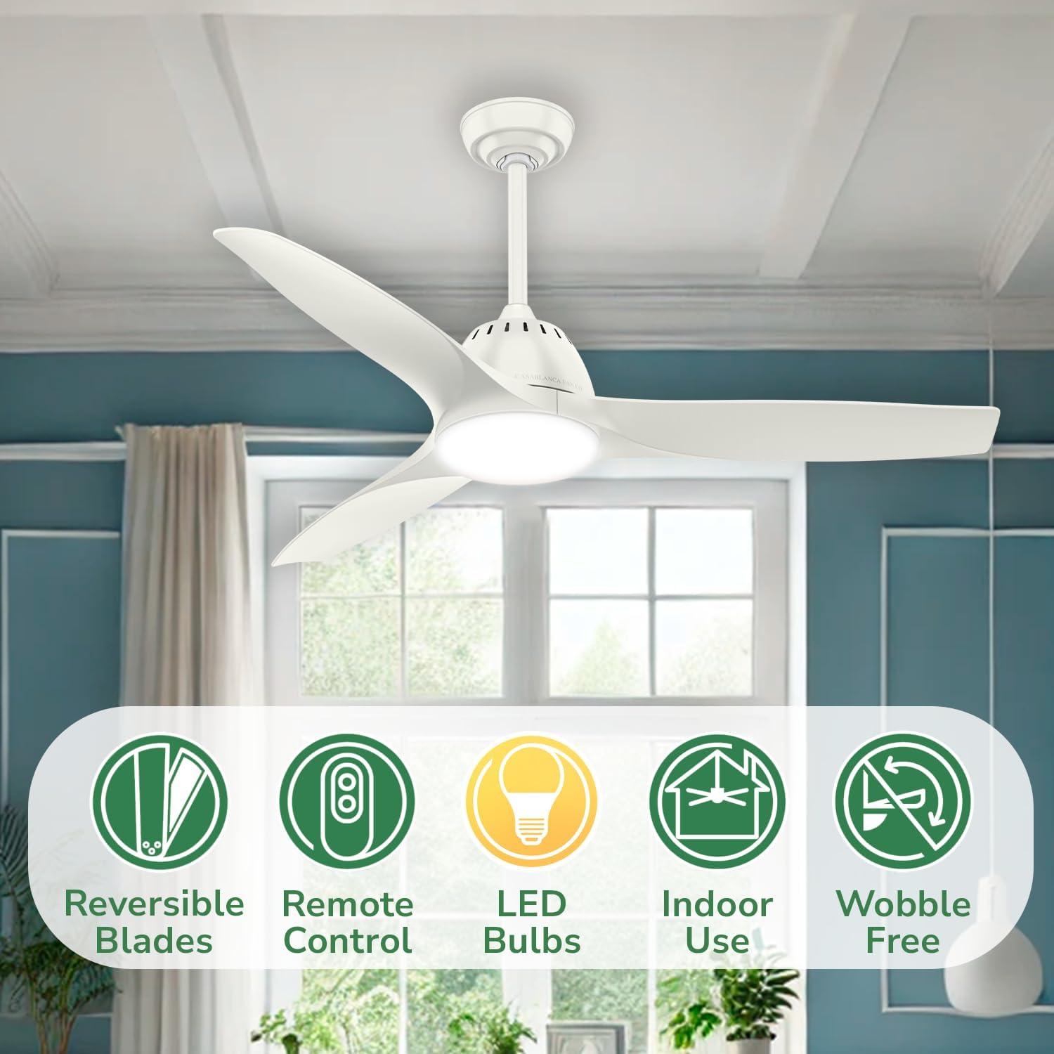 Casablanca Fan 52" Wisp 3 - Blade LED Standard Ceiling Fan with Remote Control and Light Kit Included