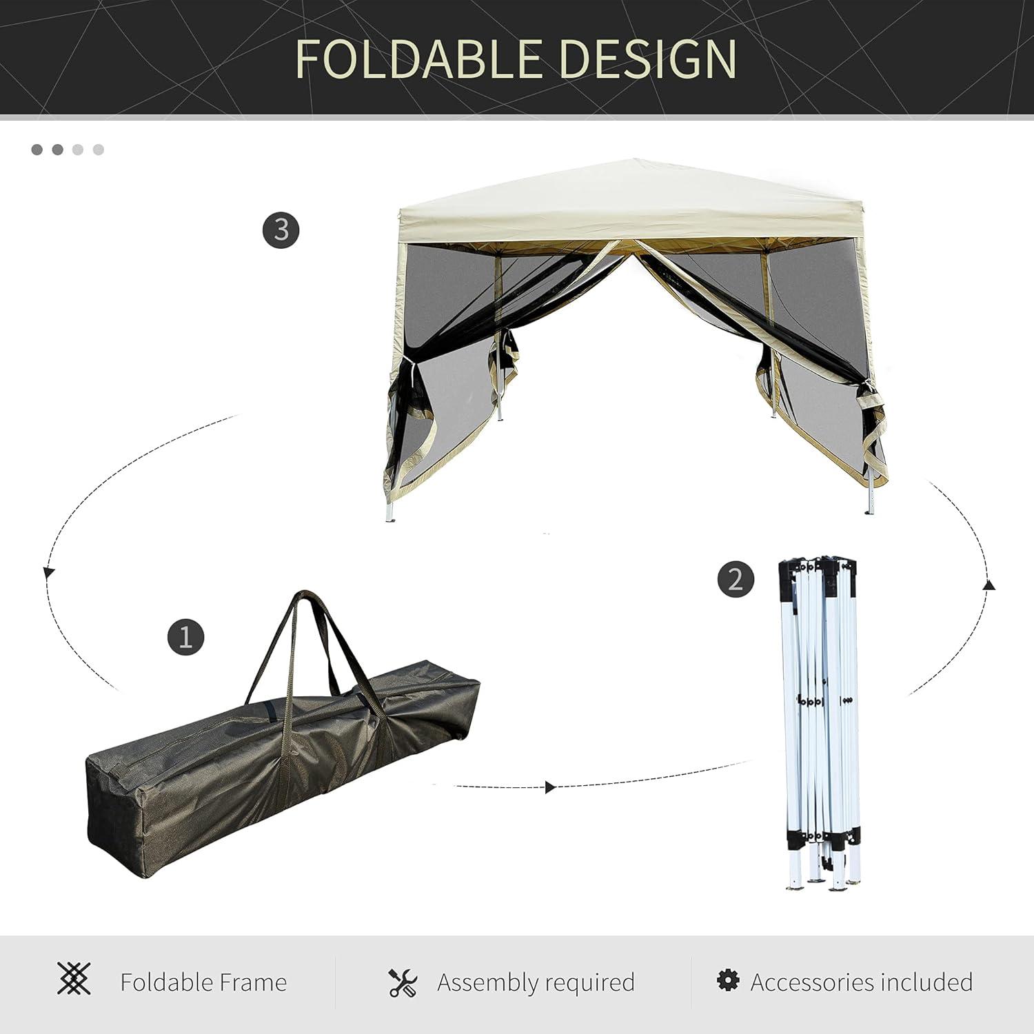 Outsunny 10' x 10' Pop Up Canopy Tent with Breathable Mesh Sidewalls, Easy Height Adjustable, Easy Transport Carrying Bag for Backyard Garden Patio