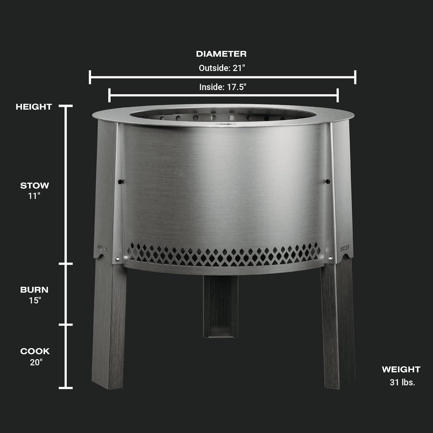 Breeo Multi-Fuel Stainless Steel Fire Pit Portable wih Smokeless Weather Resistant