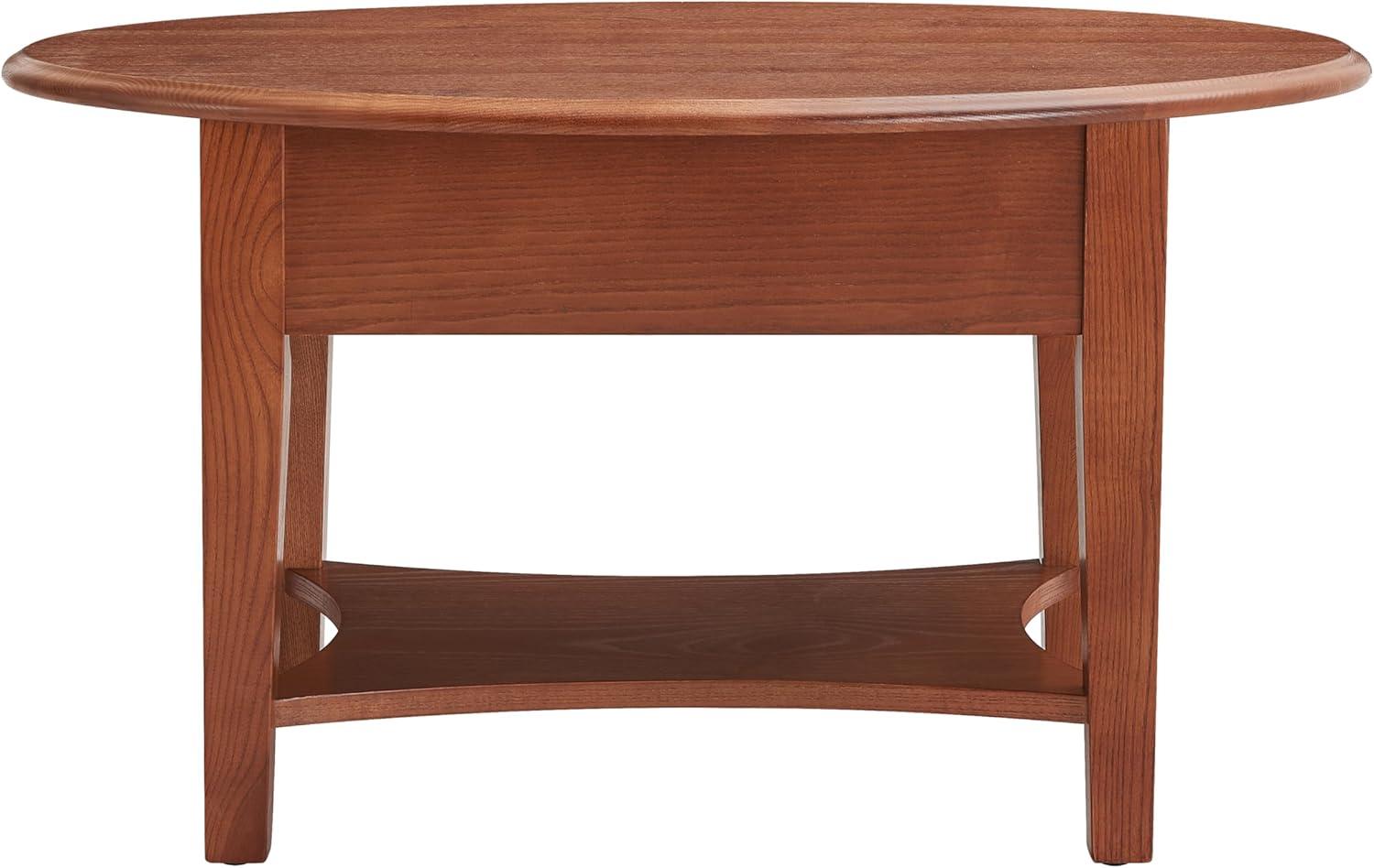 Leick Home 9044-MED One Drawer Oval Coffee Table with Shelf, Medium Oak