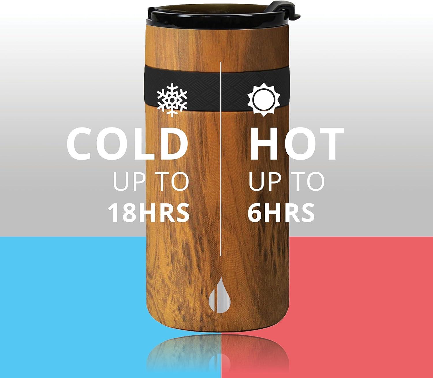 Elemental Duo-Sip 2 in 1 Travel Coffee Tumbler with 100% Leak Proof Lid & Slim Can Cooler Insulator for 12oz Slim Cans, Triple Walled Stainless Steel for Hard Seltzer & Hot/Cold Drinks - Teakwood