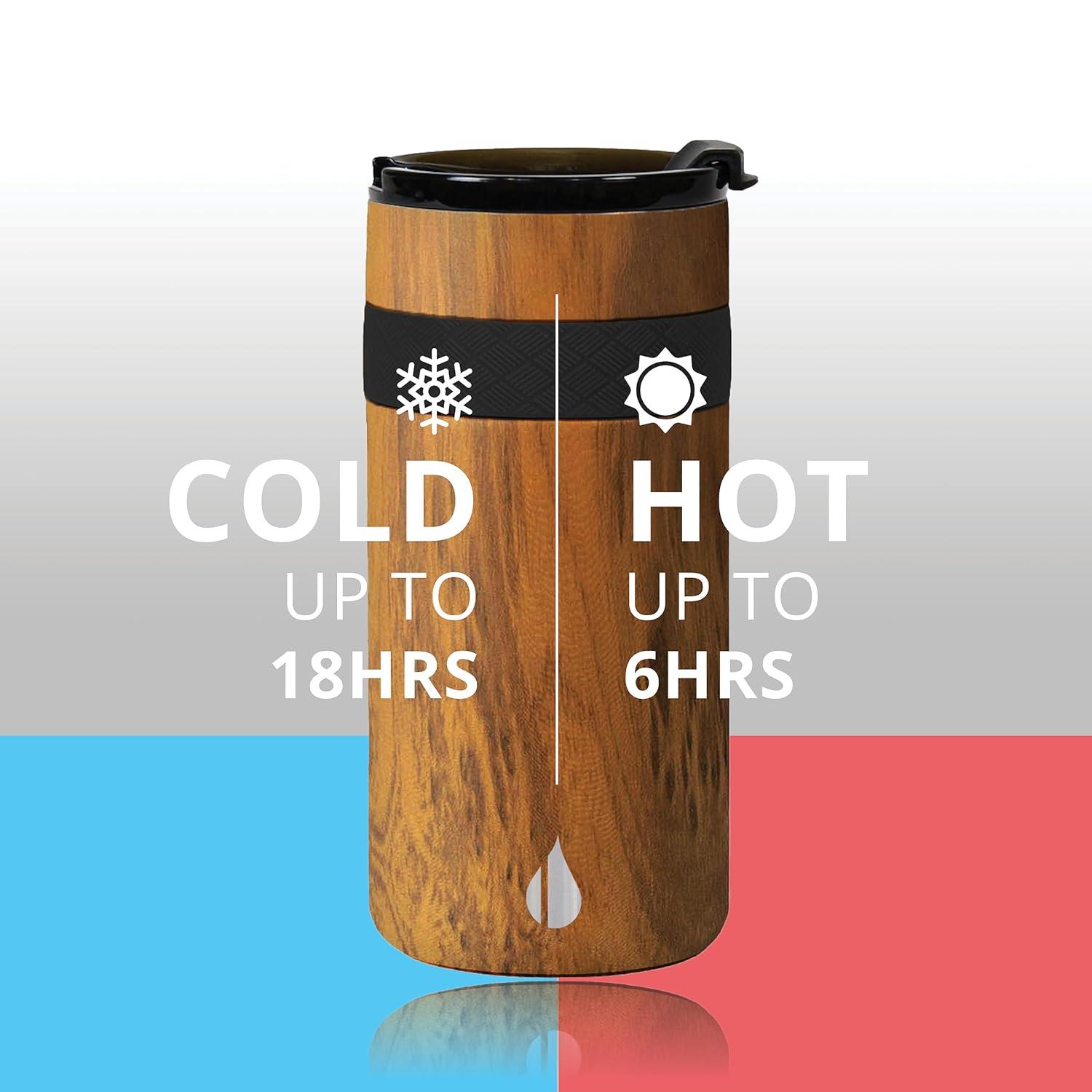 Elemental Duo-Sip 2 in 1 Travel Coffee Tumbler with 100% Leak Proof Lid & Slim Can Cooler Insulator for 12oz Slim Cans, Triple Walled Stainless Steel for Hard Seltzer & Hot/Cold Drinks - Teakwood