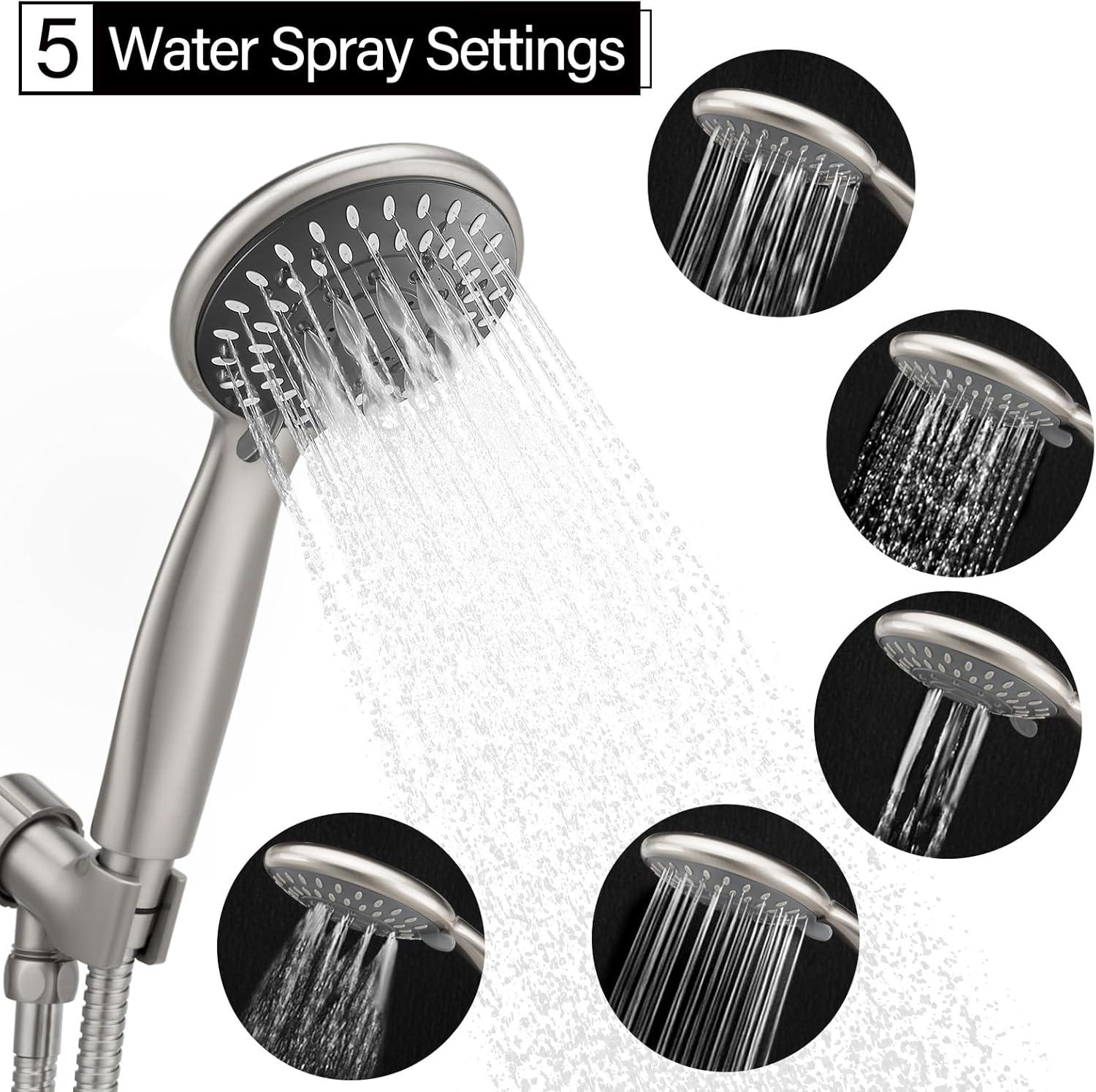 Chrome Handheld Shower Head with Filter and 5 Spray Modes