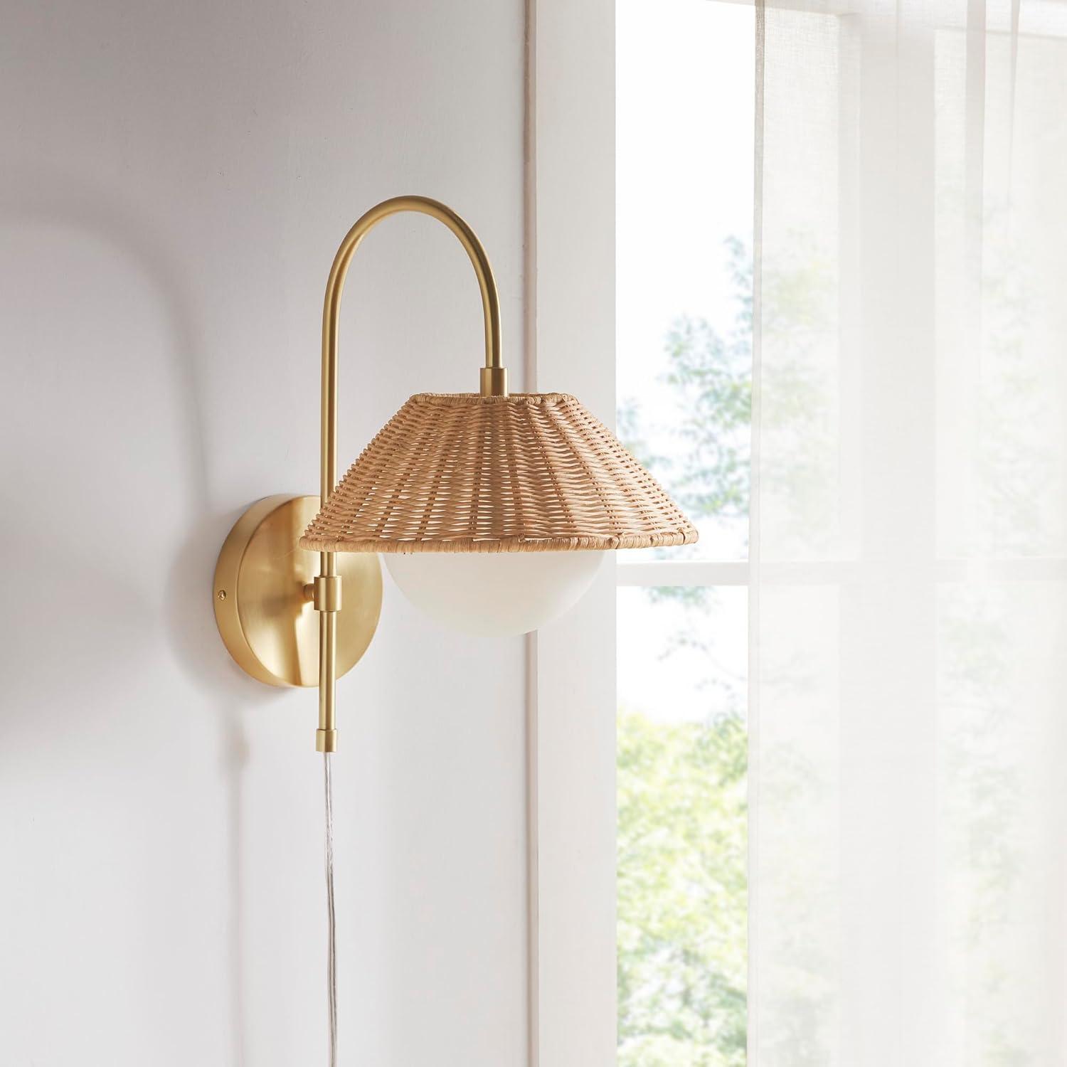 Ink+Ivy Laguna Rattan Weave Wall Sconce Gold: Iron Body, Frosted Globe, 1 E12 Socket