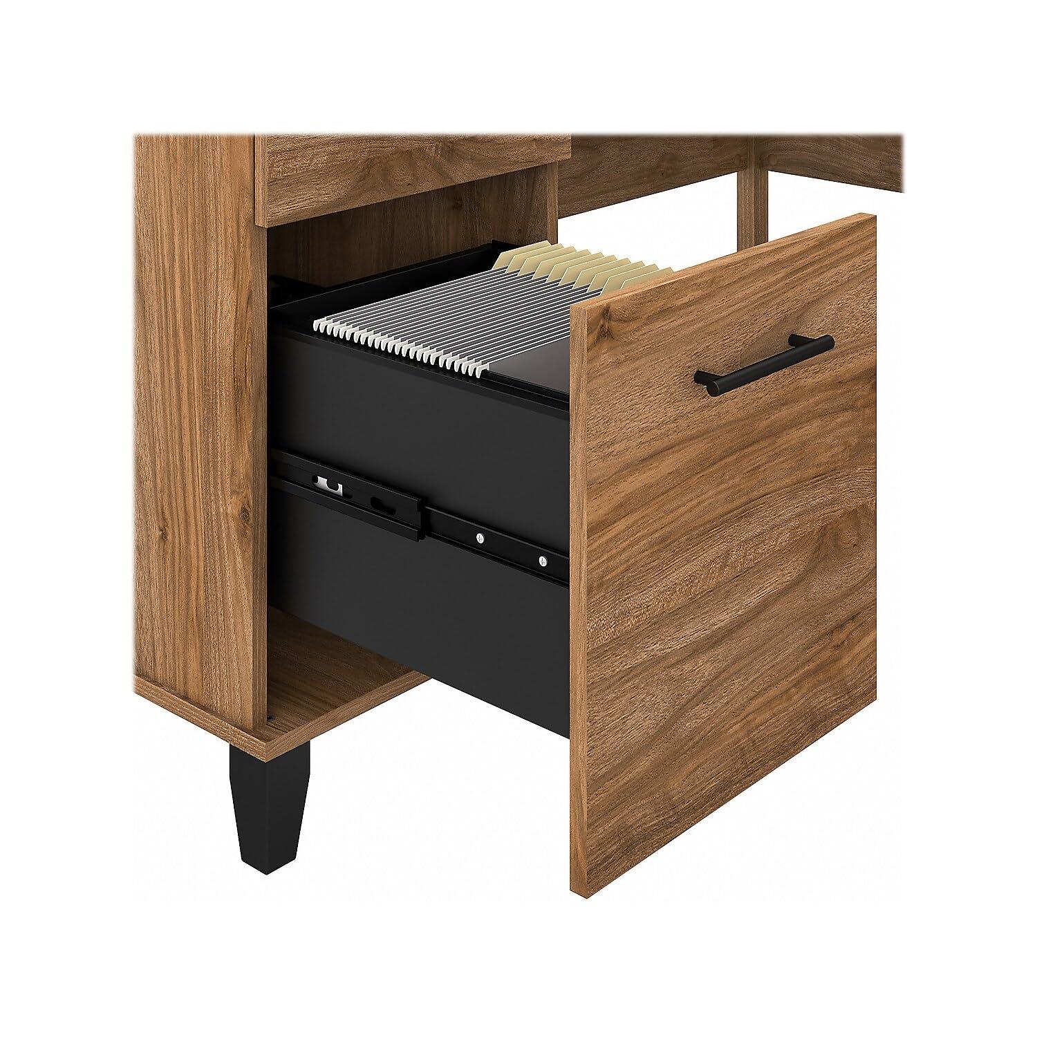 Bush Furniture Somerset 60 in L Desk with Keyboard Tray, File Drawer, Box Drawer and Storage Cabinet in Fresh Walnut (Ships in 2 Boxes)