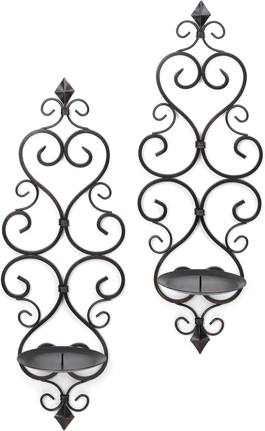 Chic French-Inspired Black Iron Wall Sconce Duo