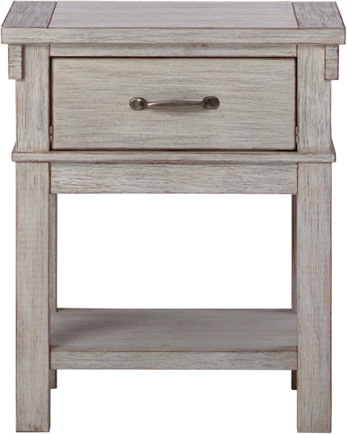 Transitional Beige 1-Drawer Nightstand with Brushed Nickel-Tone Handle