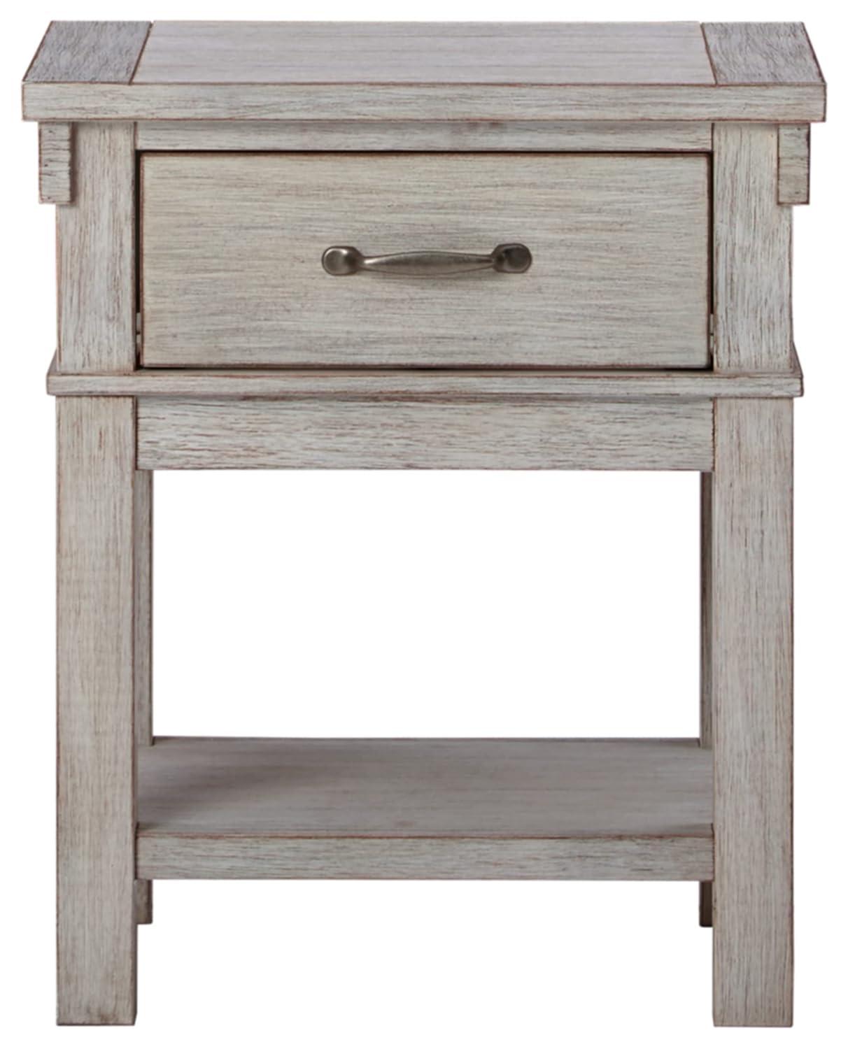 Transitional Beige 1-Drawer Nightstand with Brushed Nickel-Tone Handle