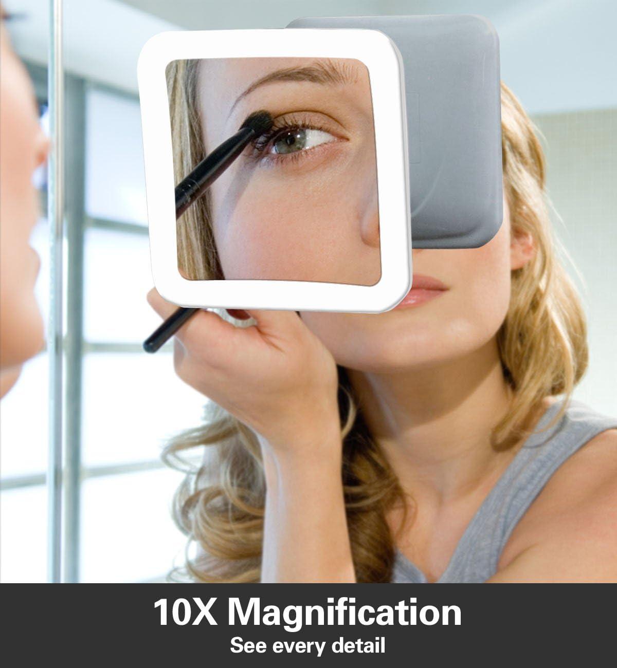 10X Magnifying LED Lighted Square Makeup Mirror with Suction Mount