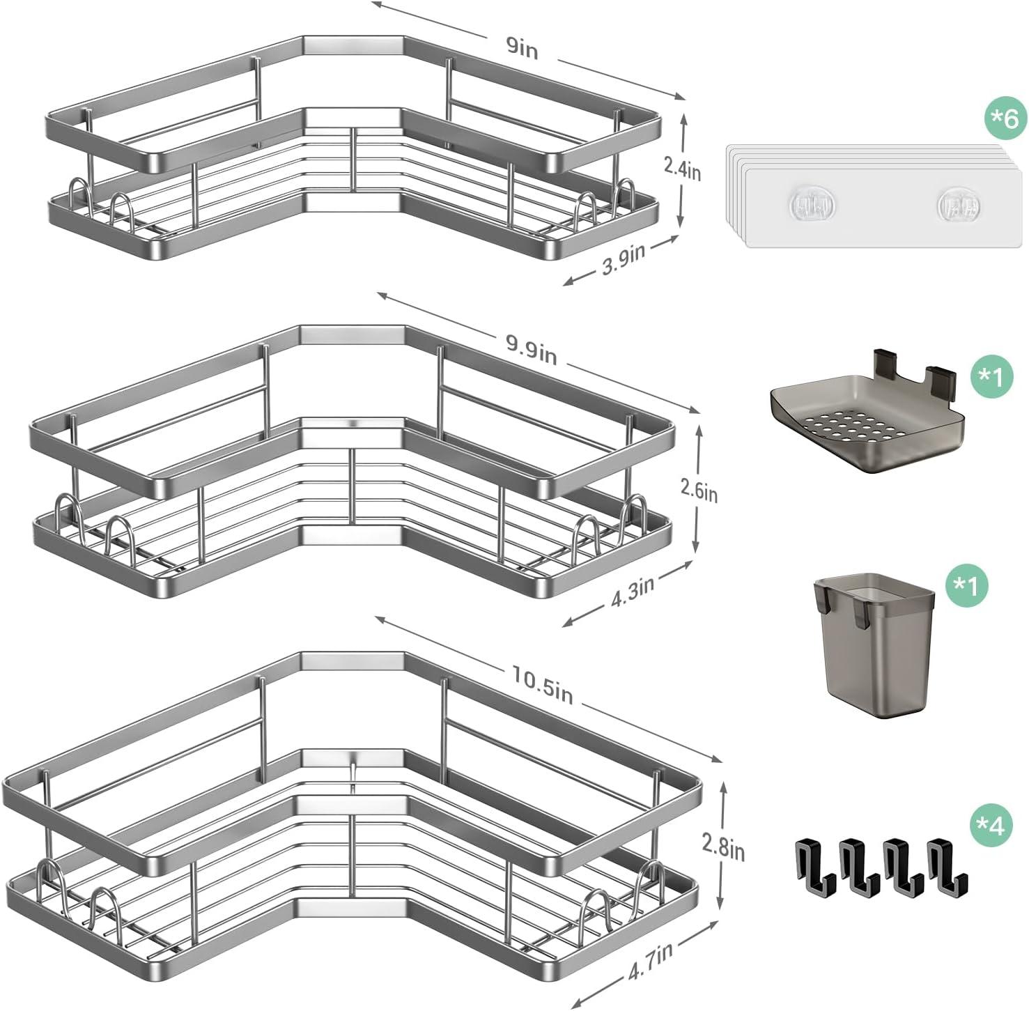 Corner Shower Caddy Bathroom Organizer: Adhesive Shower Rack Bathtub Shelves - 3Pack No Drilling Shower Shelf - Stainless Steel Rustproof Bath Tub Organizer