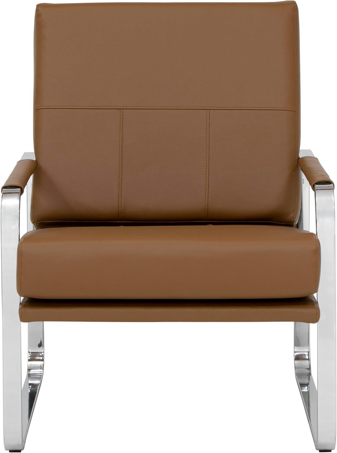 Caramel Brown Leather Reclining Accent Chair with Chrome Frame