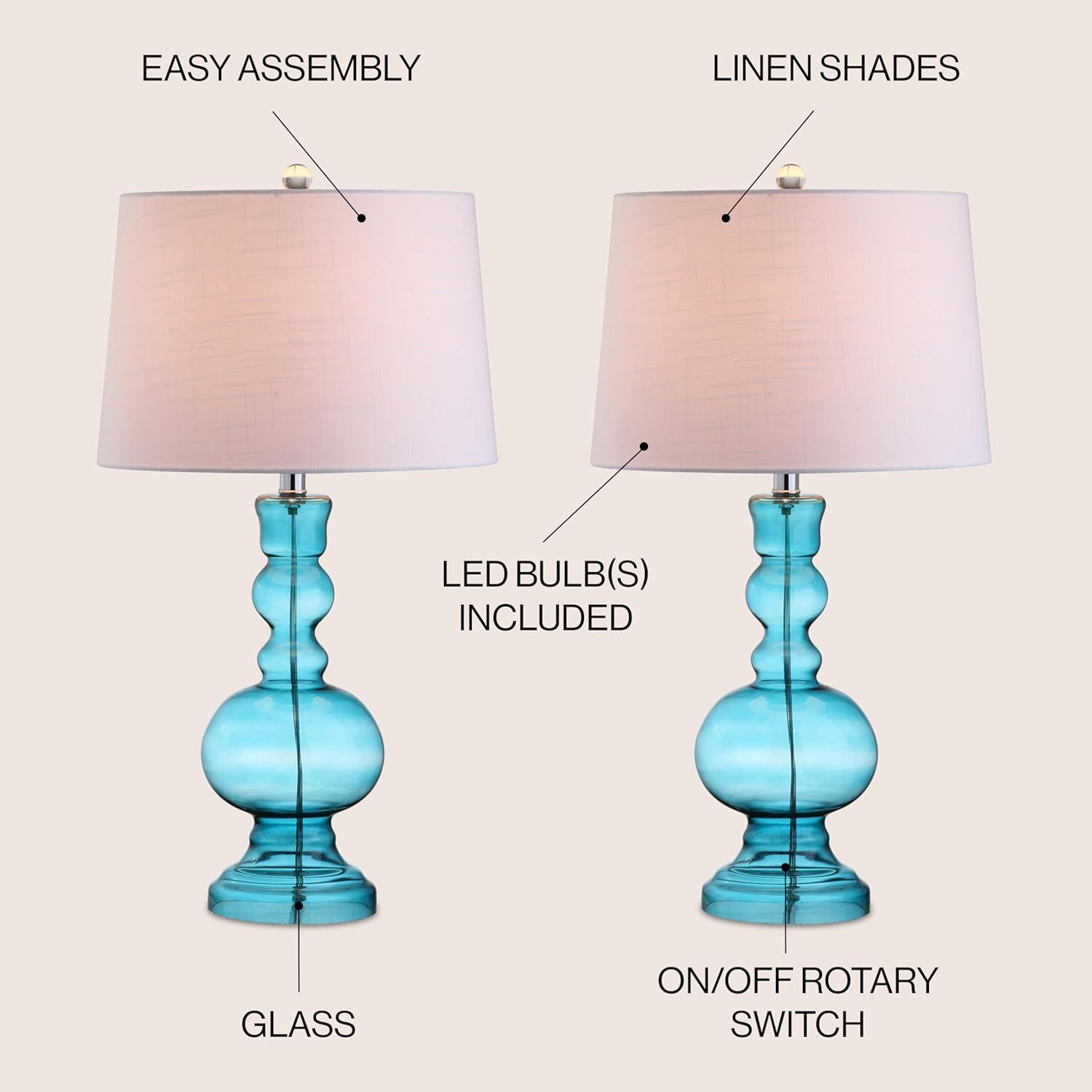 Genie 28.5" Glass LED Table Lamp, Aqua (Set of 2)