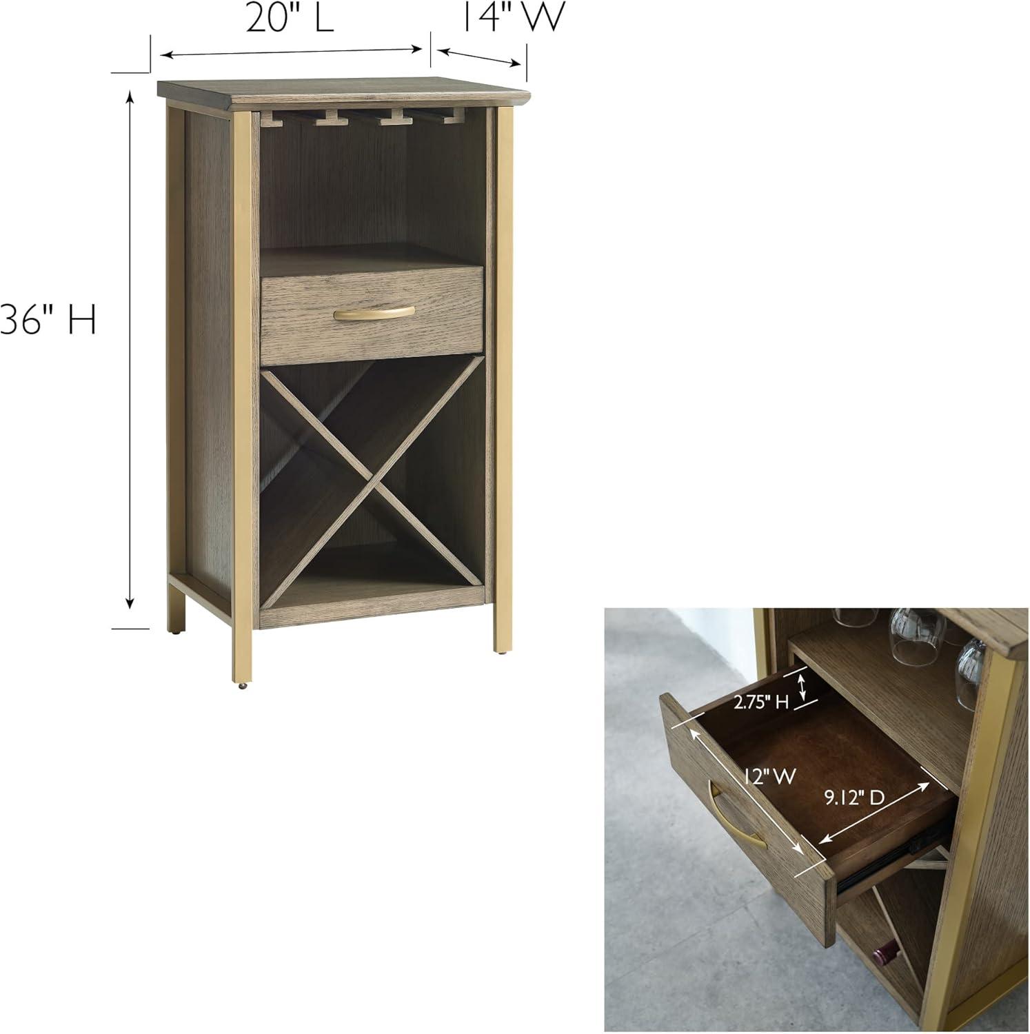 Leick Home Leah Mini Bar Cabinet for Stemware and Bottle Storage, Dune and Gold