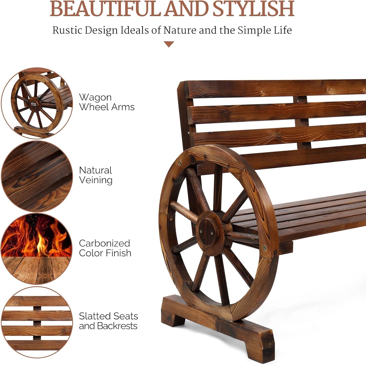 Rustic Wooden Wagon Wheel 41" 2-Person Bench