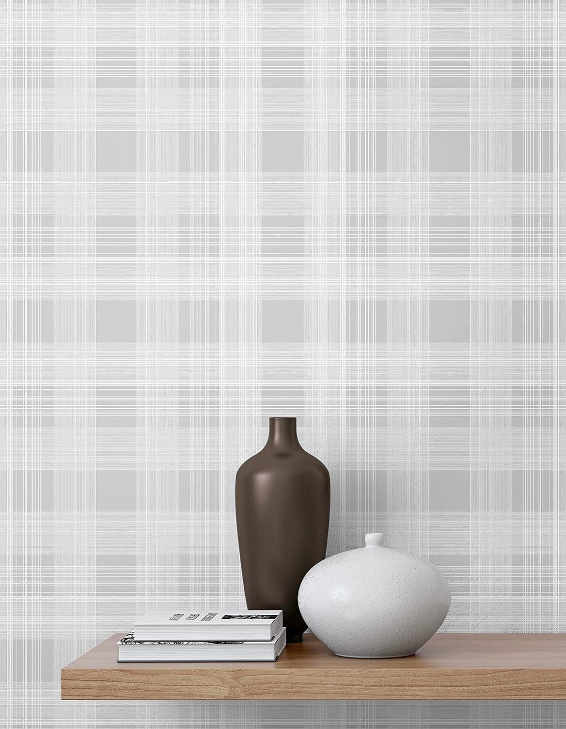 Harbor Grey Plaid Peel and Stick Vinyl Wallpaper