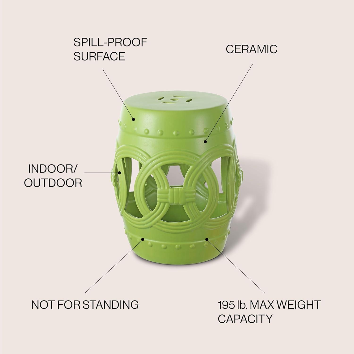 JONATHAN Y Lucky Coins 16" Chinese Ceramic Drum Garden Stool, Matte Green