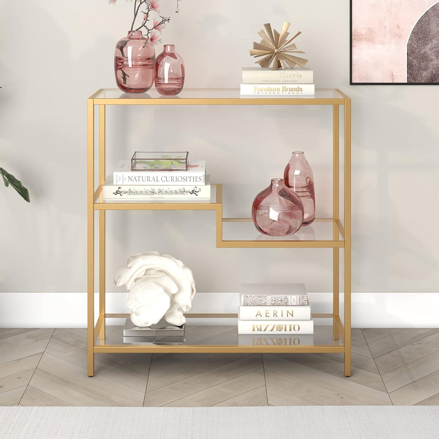 36 in. Gold Metal & Glass Four Tier Etagere Bookcase