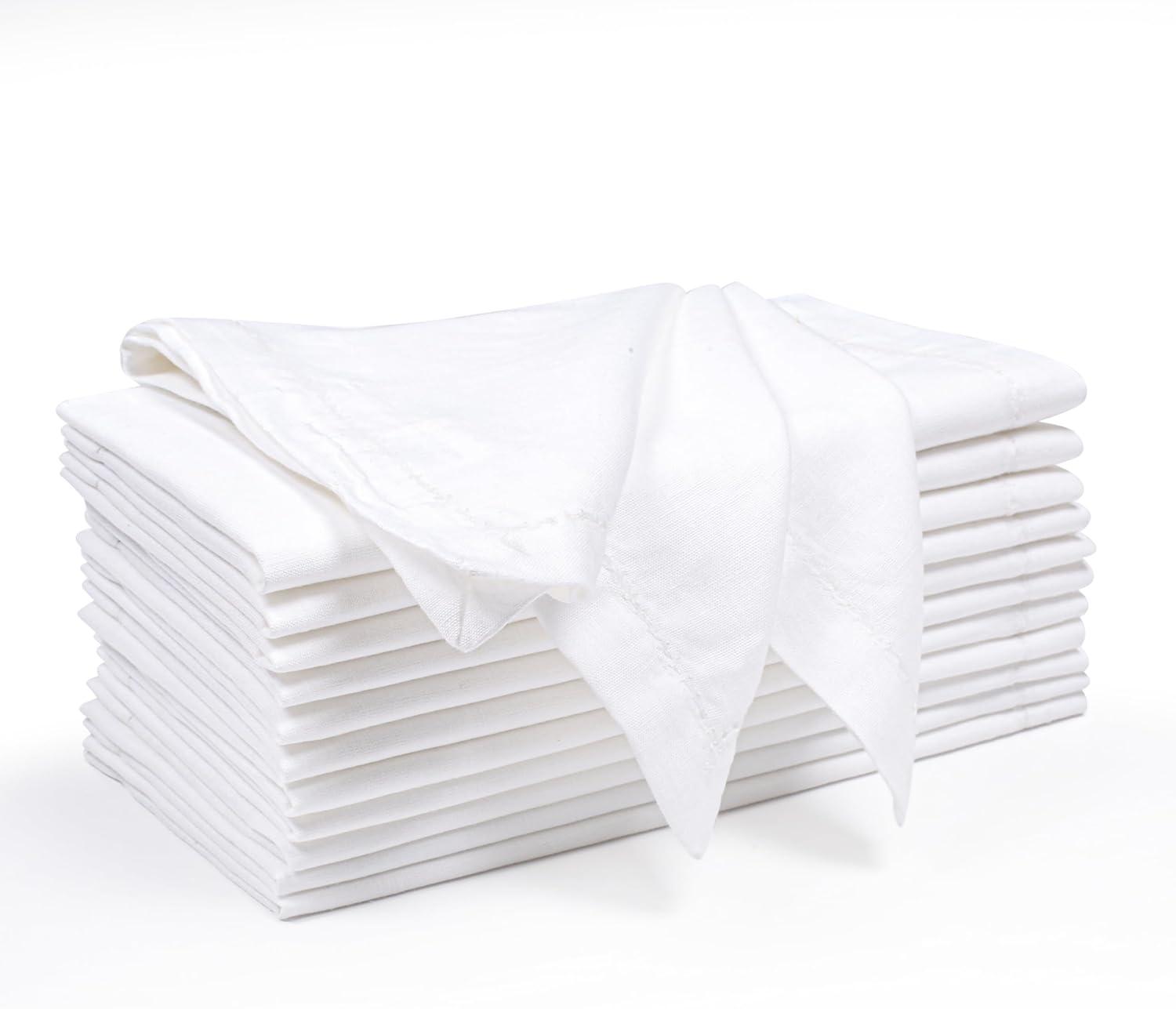 Set of 12 White Cotton Dinner Napkins 18x18"