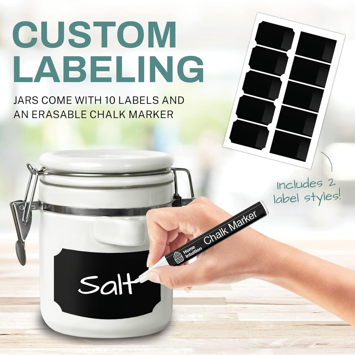 Home Intuition Home Intuition Ceramic Kitchen Canisters Set of 4 with Wooden Spoons Reusable Chalk Labels, Coffee, Tea (Red)