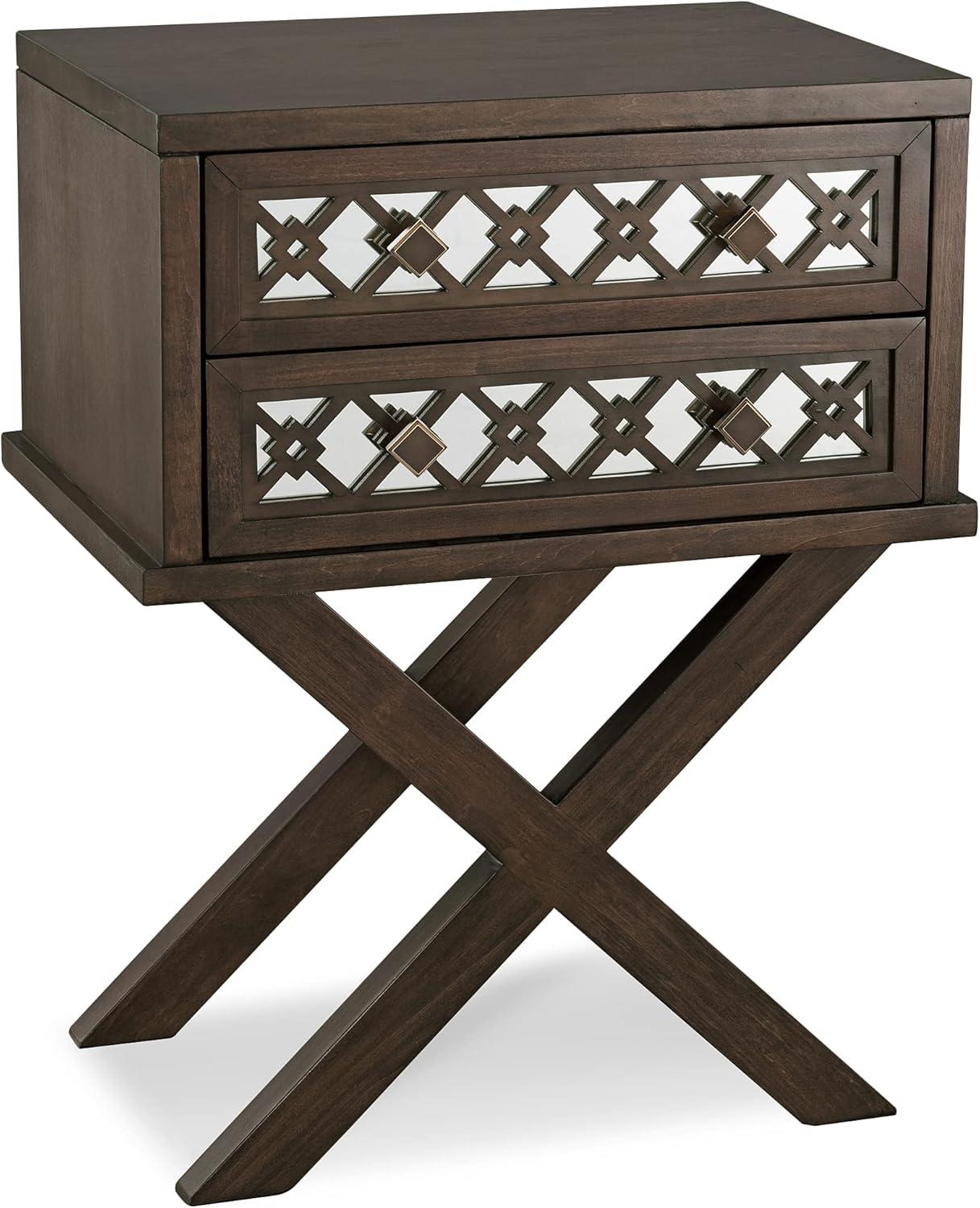 Mirrored Diamond Filigree X Base Nightstand/Table Walnut - Leick Home