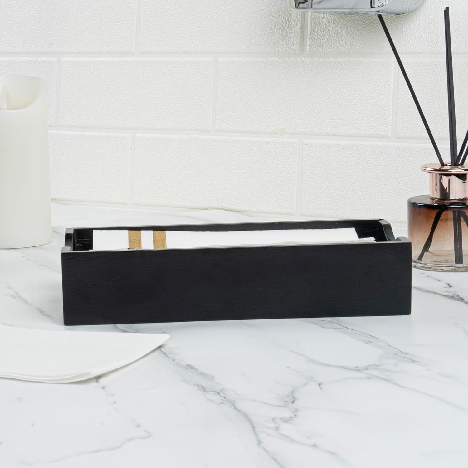 JepoIA 5.5 x 4 Inch Cocktail Napkin Holder 1 Square Flat Napkin Holder - For Bars Kitchen Tables or Countertops Sturdy Black Bamboo Tissue Napkin Holder Dining Room Decor