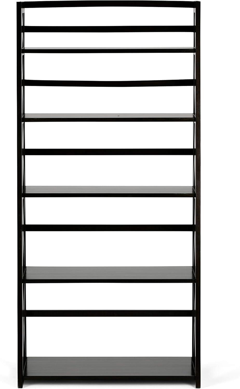 Simpli Home Kitchener 63"H Wood 5 Shelf Ladder Bookcase in Hickory Brown