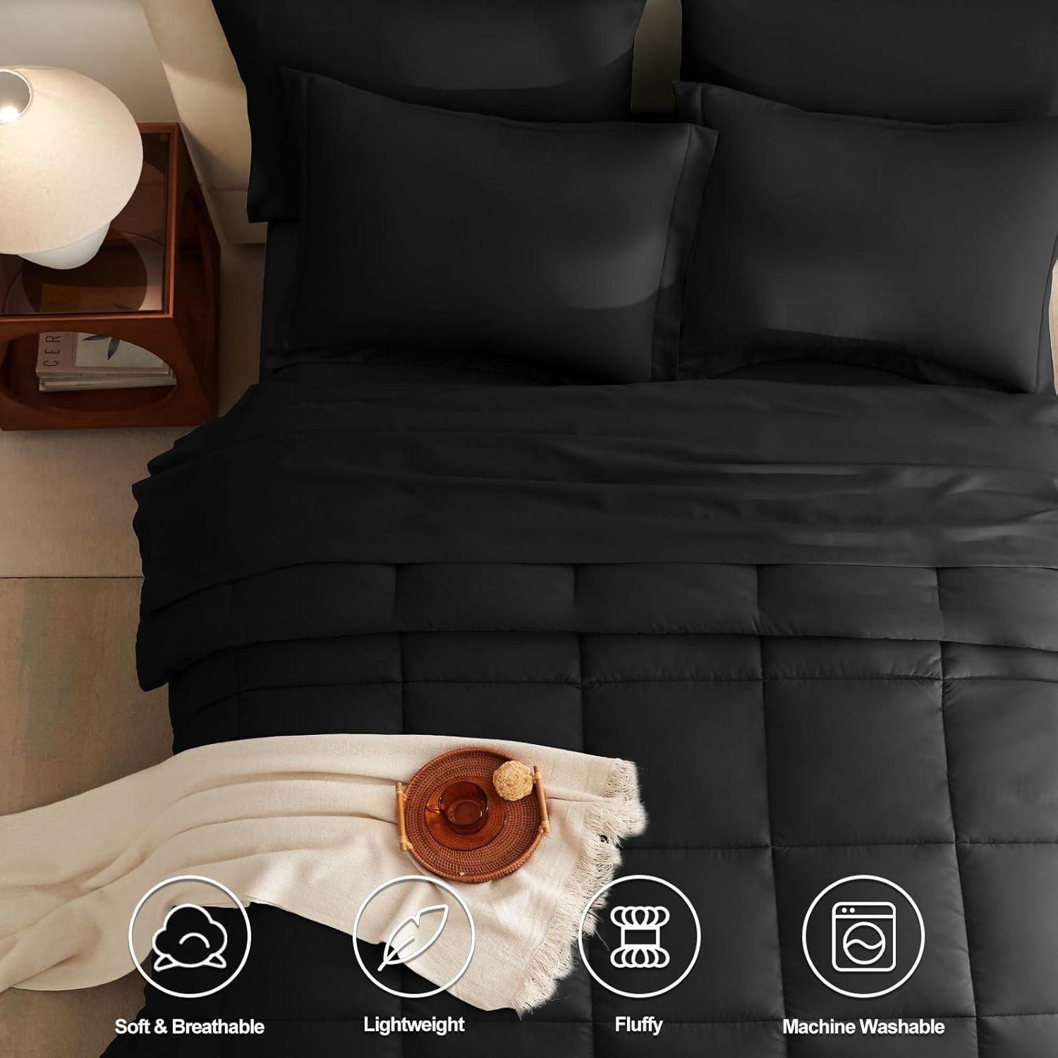 Black Microfiber Queen Down Alternative Bed in a Bag Set