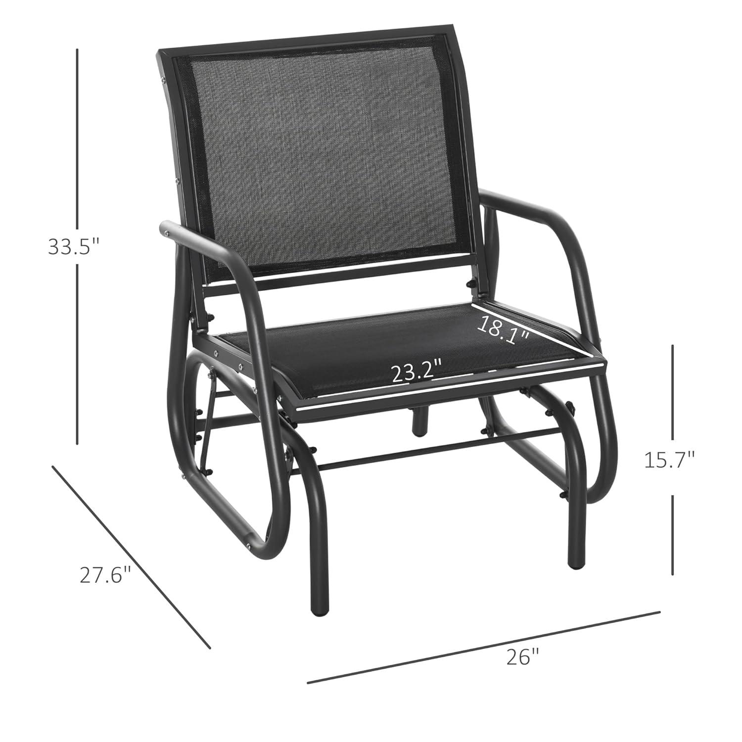 Outsunny Outdoor Glider Chairs, Swing Chair with Breathable Mesh Fabric, Curved Armrests and Steel Frame for Porch, Garden, Poolside, Balcony, Black