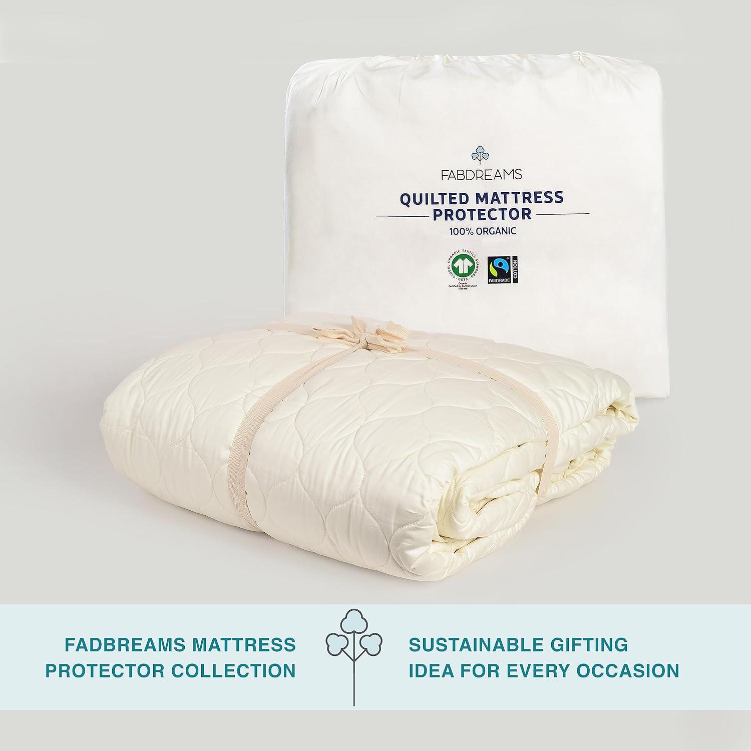 Fabdreams Luxury Organic Cotton Quilted Mattress Protector with 17" Deep Pockets, Water- Resistant, Twin Size