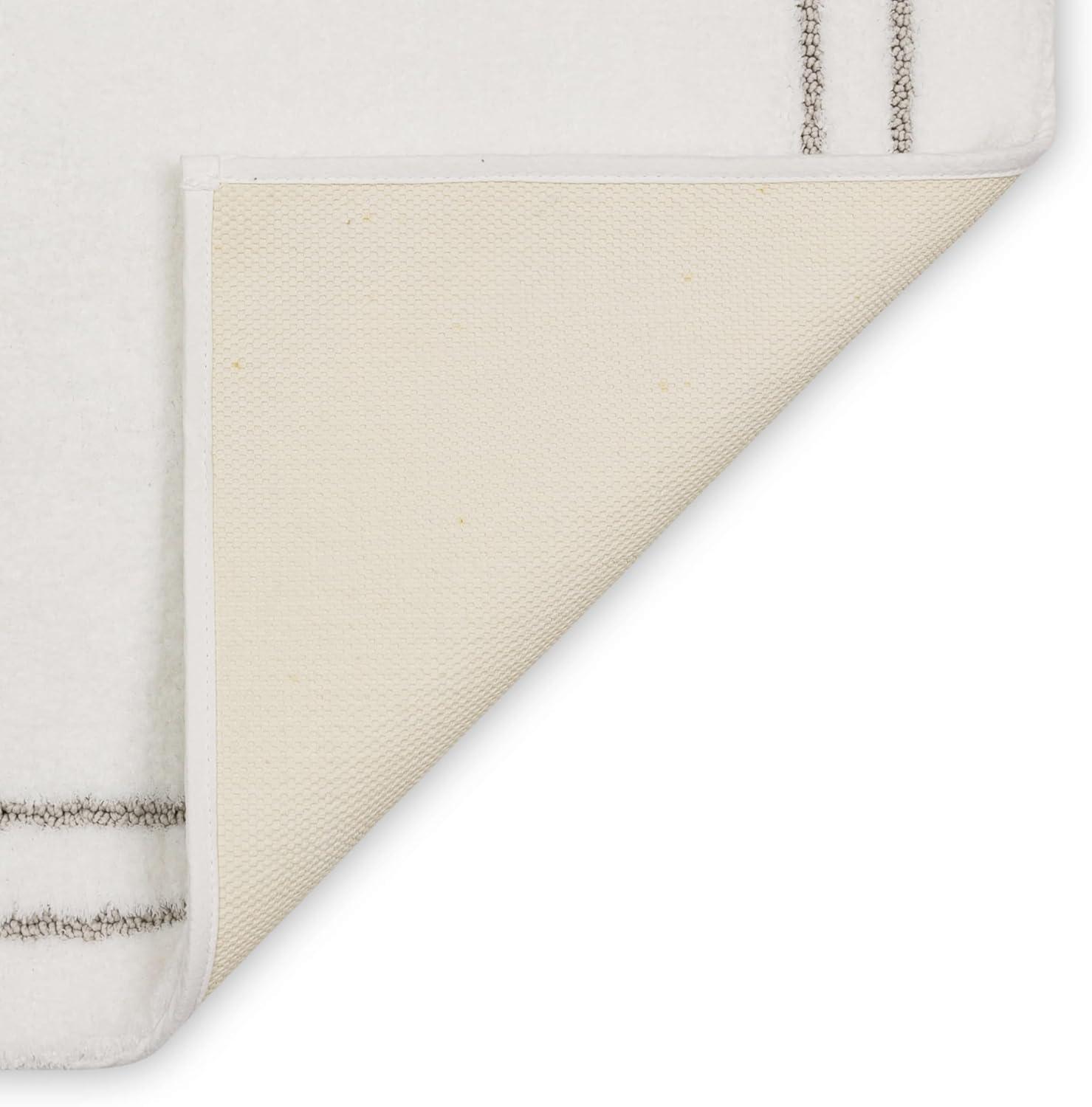 White Geometric Bordered Machine Washable Bath Mat 24" x 17"