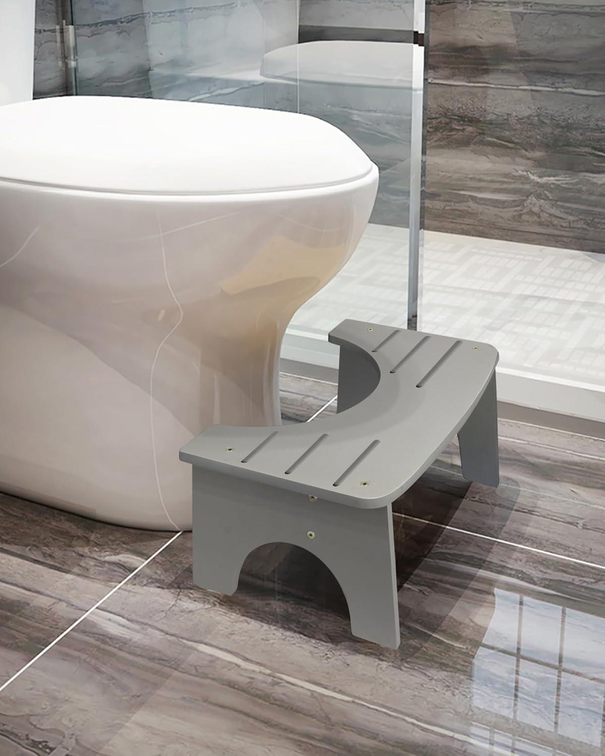 Bamboo Toilet Stool for Adults, 6.5" Toilet Stool Squat Adult Kids, Portable Simple Curve Squat Toilet Potty Stool, Non-Slip Poop Stool for Bathroom, Improve Squatting Posture and Comfort (Wood)