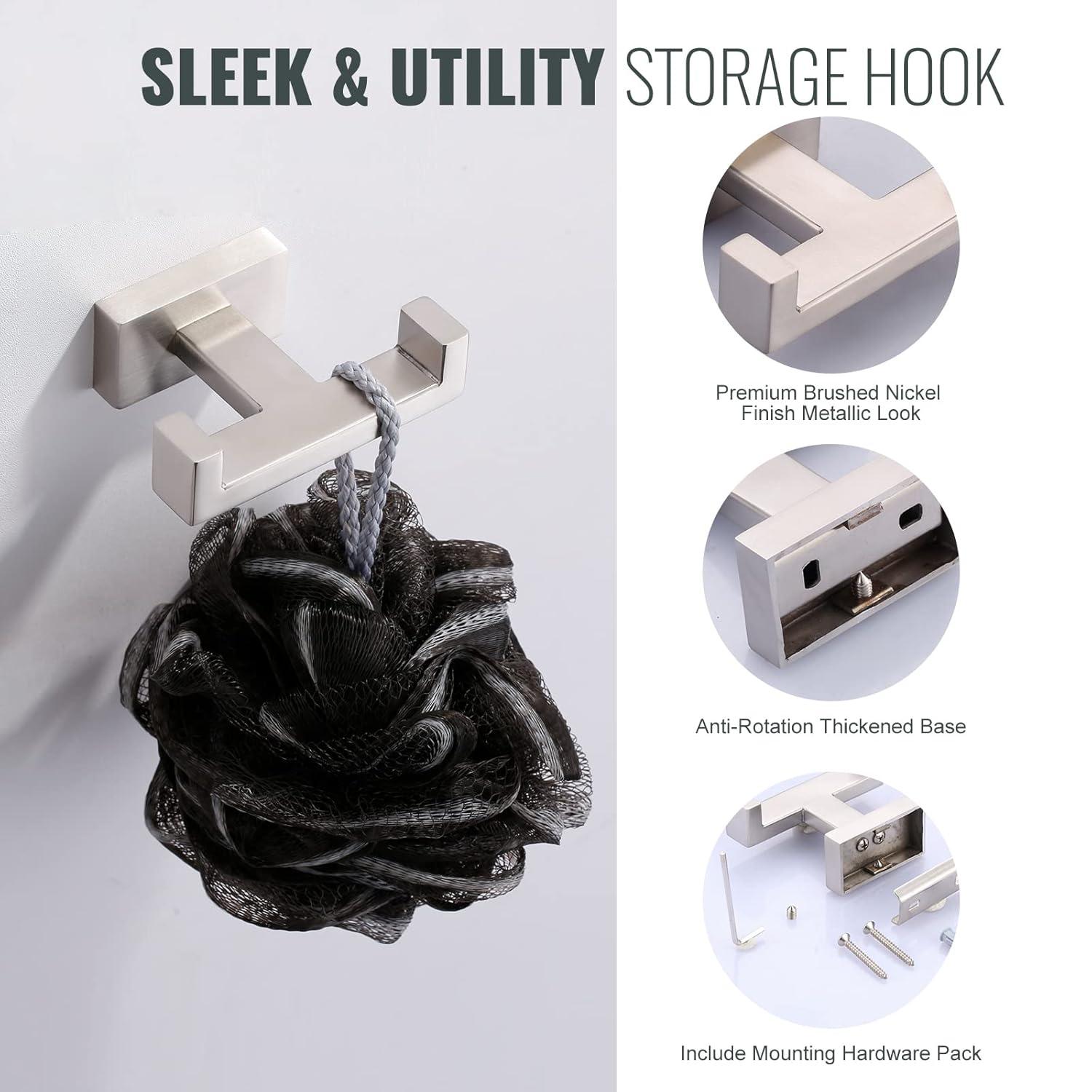 Wall Mount Knob Double Robe/Towel Hook in Brushed Nickel