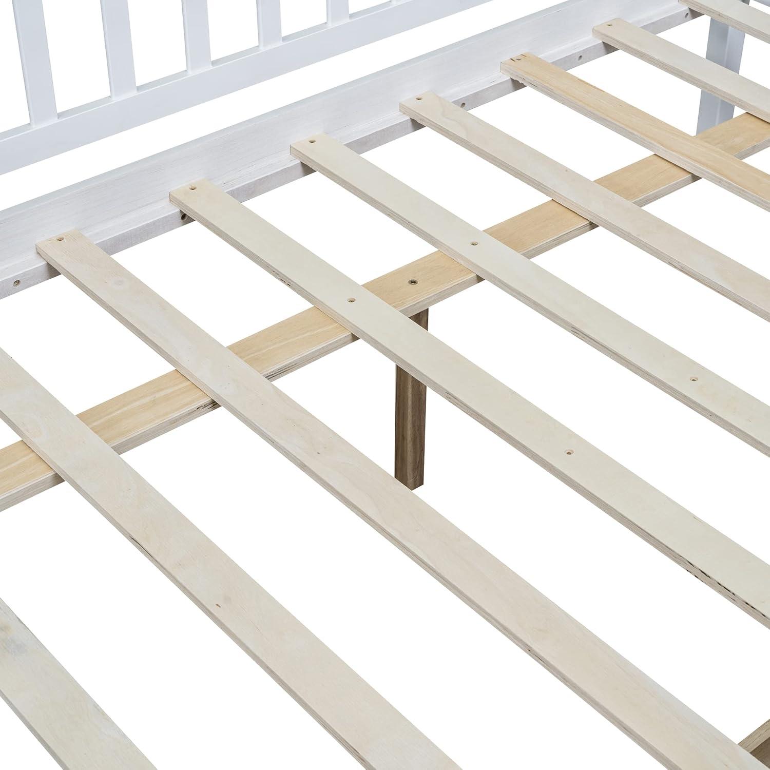 DEINPPA Full Bed with Drawers, Kids Daybed with Storage, Wooden Bed Frame with Slat for Kids Children Toddlers Boys Girls-White