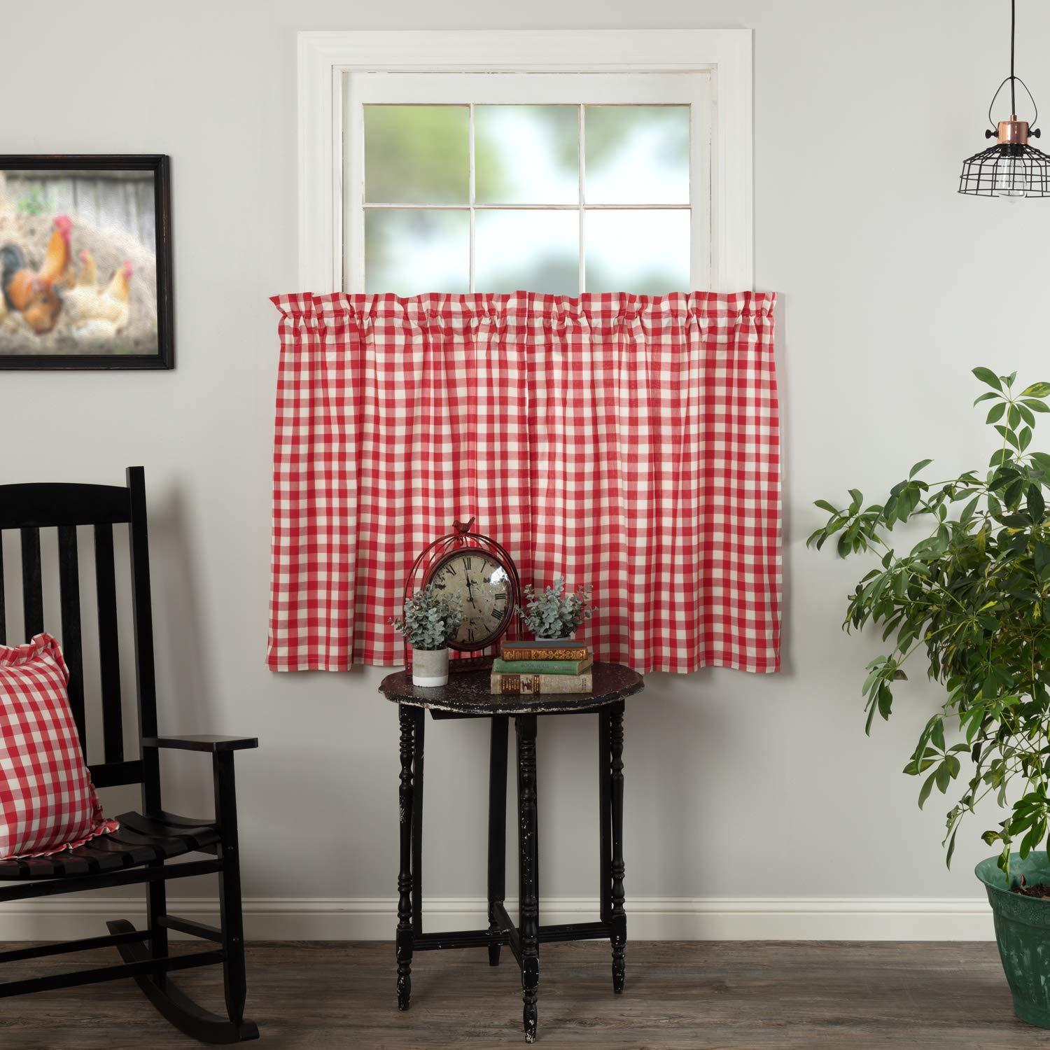 VHC Brands Annie Buffalo Check Plaid Cotton Ruffled Cafe Curtain (Set of 2)