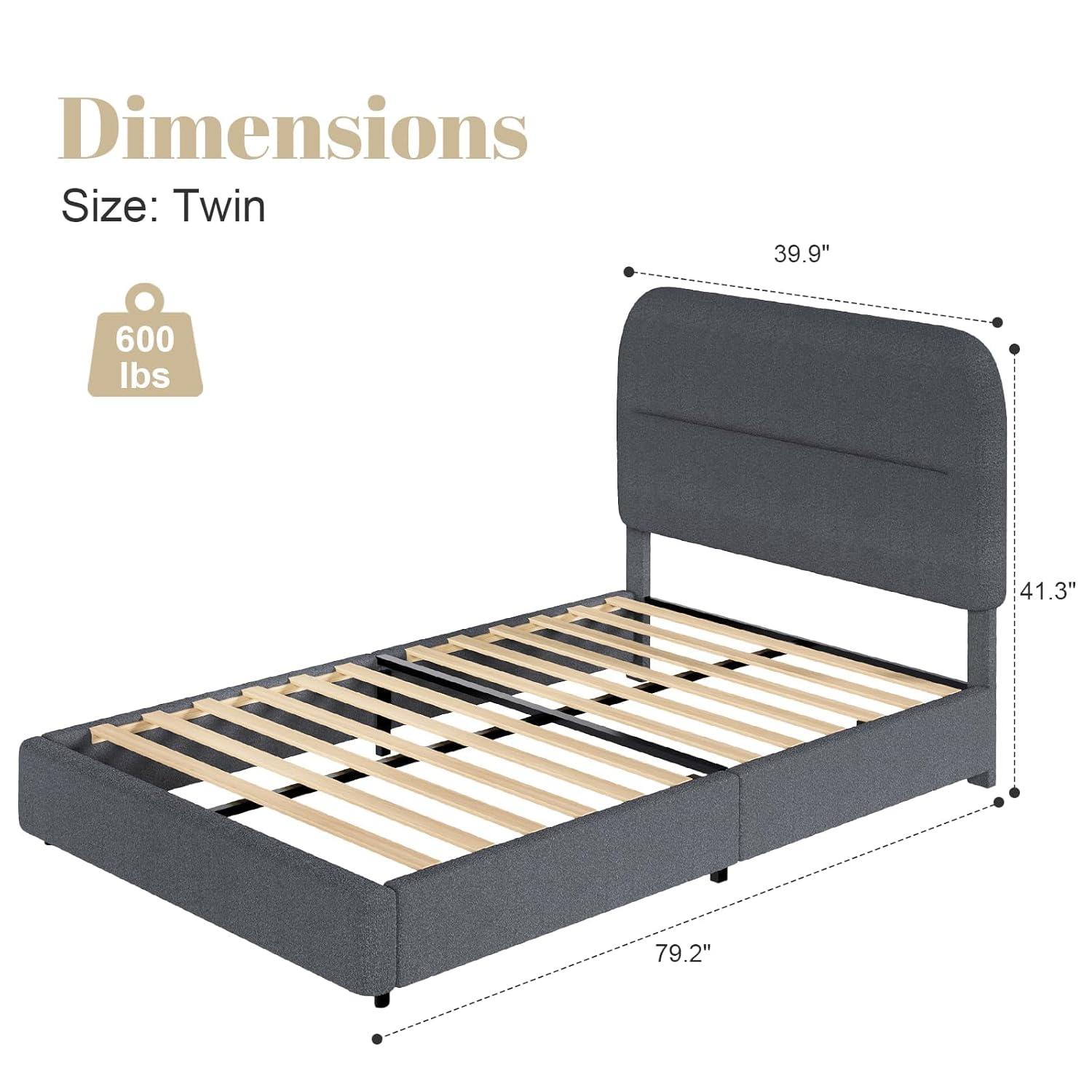 Manfred Boucle Upholstered Cloud Bed Frame with Rounded Corners Headboard, Soft Platform Bed Frame with Thickened Footboard
