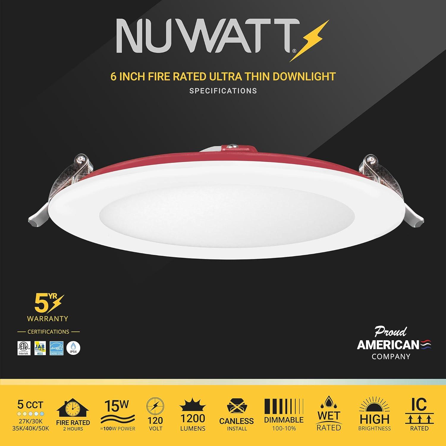 6 in. 2 HOUR Fire Rated Slim Canless LED Recessed Light 15W, 5CCT, 1200LM Dimmable IC Rated 6PK