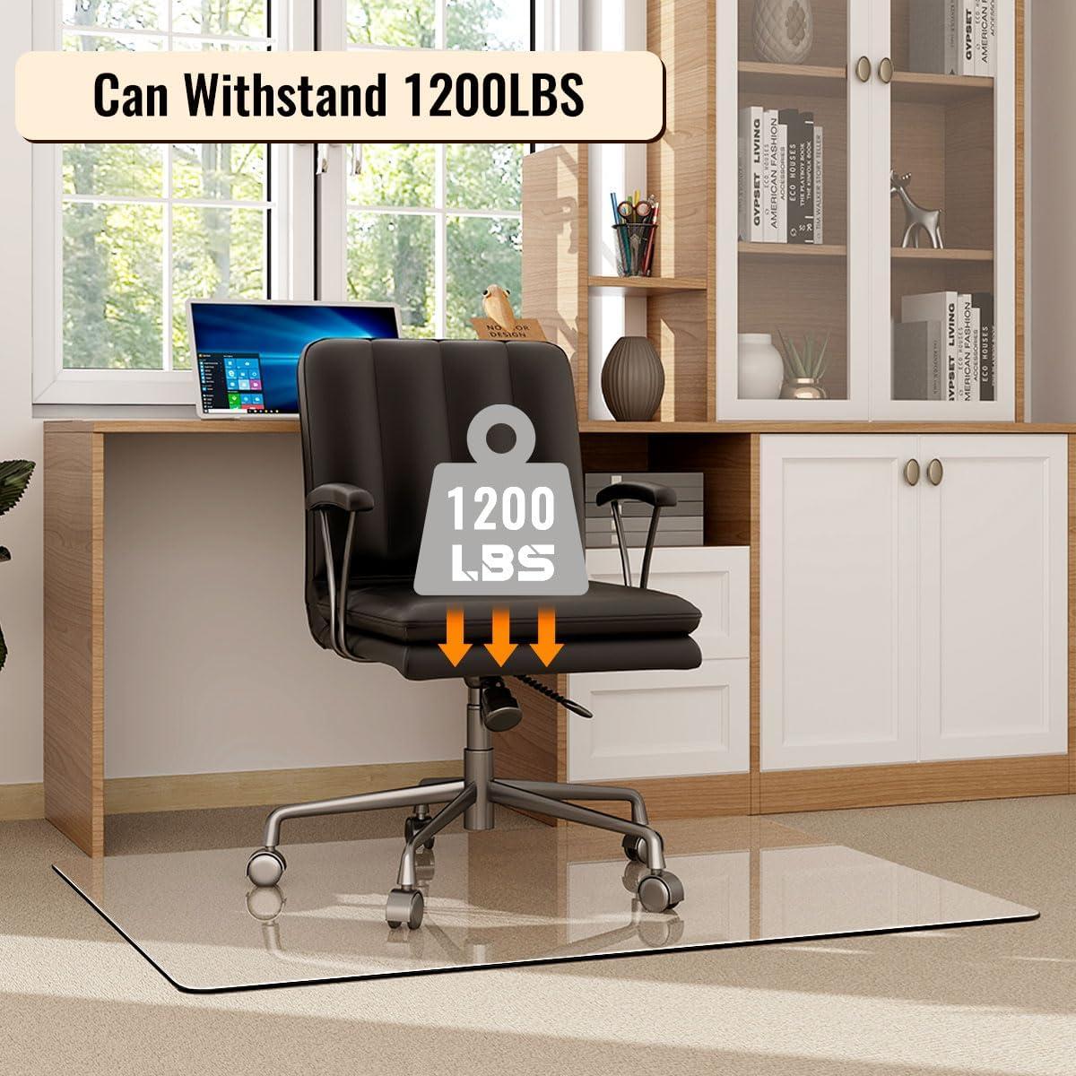 36" x 46" Chair Mat for Carpet - Office Chair Mat - Tempered Glass Floor Mat for Home/Office/Carpet Clear Computer Floor Mat - with 4 Anti-Slip Pads